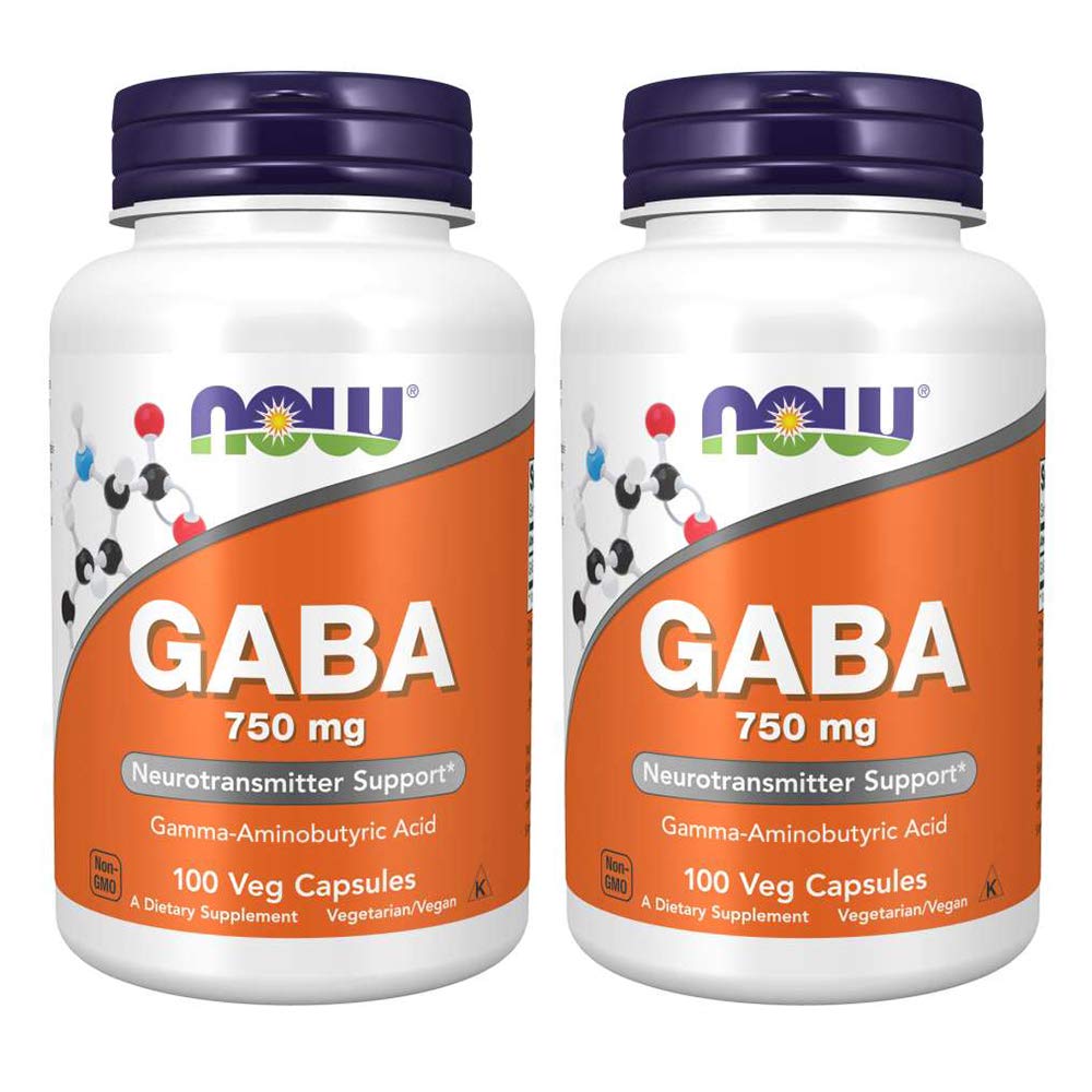 NOW Foods GABA 750mg 100 Veg Capsules front view