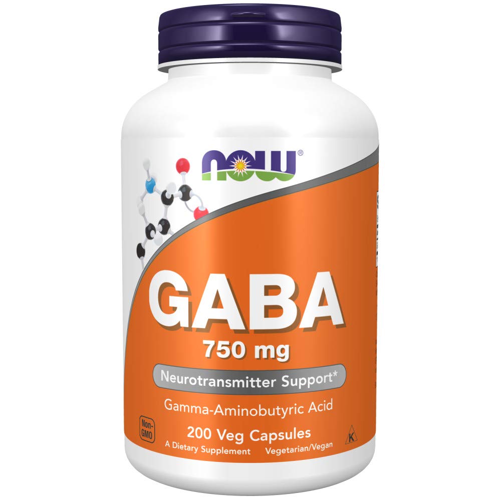 NOW Foods GABA 750mg 100 Veg Capsules front view