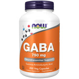 NOW Foods GABA 750mg 100 Veg Capsules front view