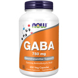 NOW Foods GABA 750mg 200 Veg Capsules front view