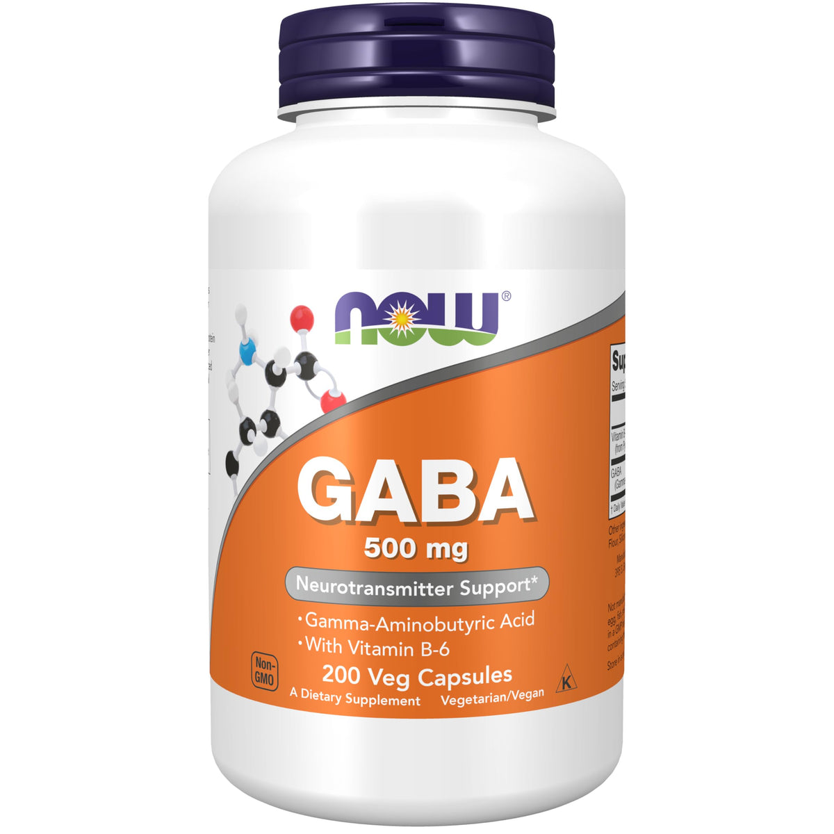 NOW Foods GABA Capsules front view with label