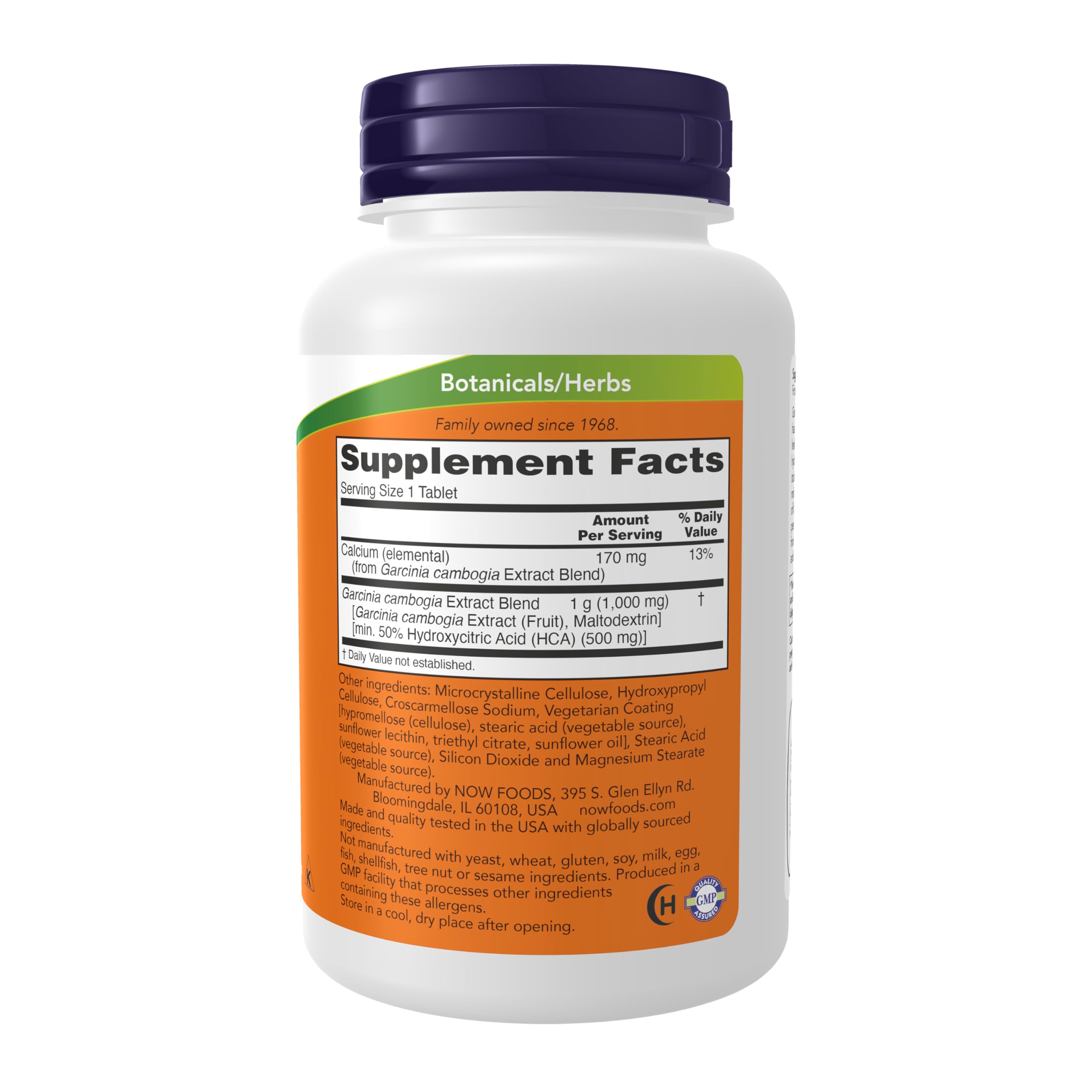 NOW Foods Garcinia Cambogia 500mg supplement side view