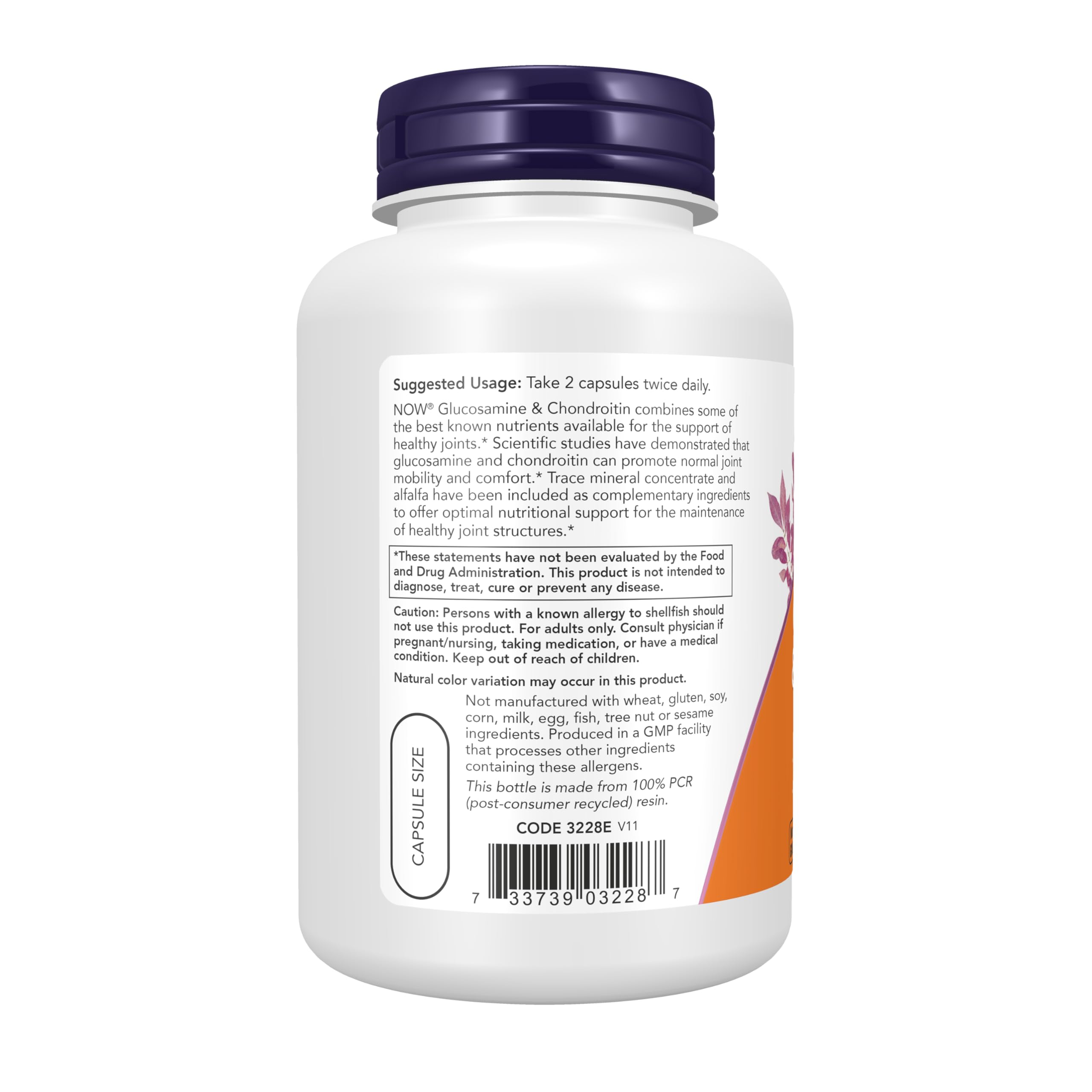 NOW Foods Glucosamine & Chondroitin 18g capsule close-up