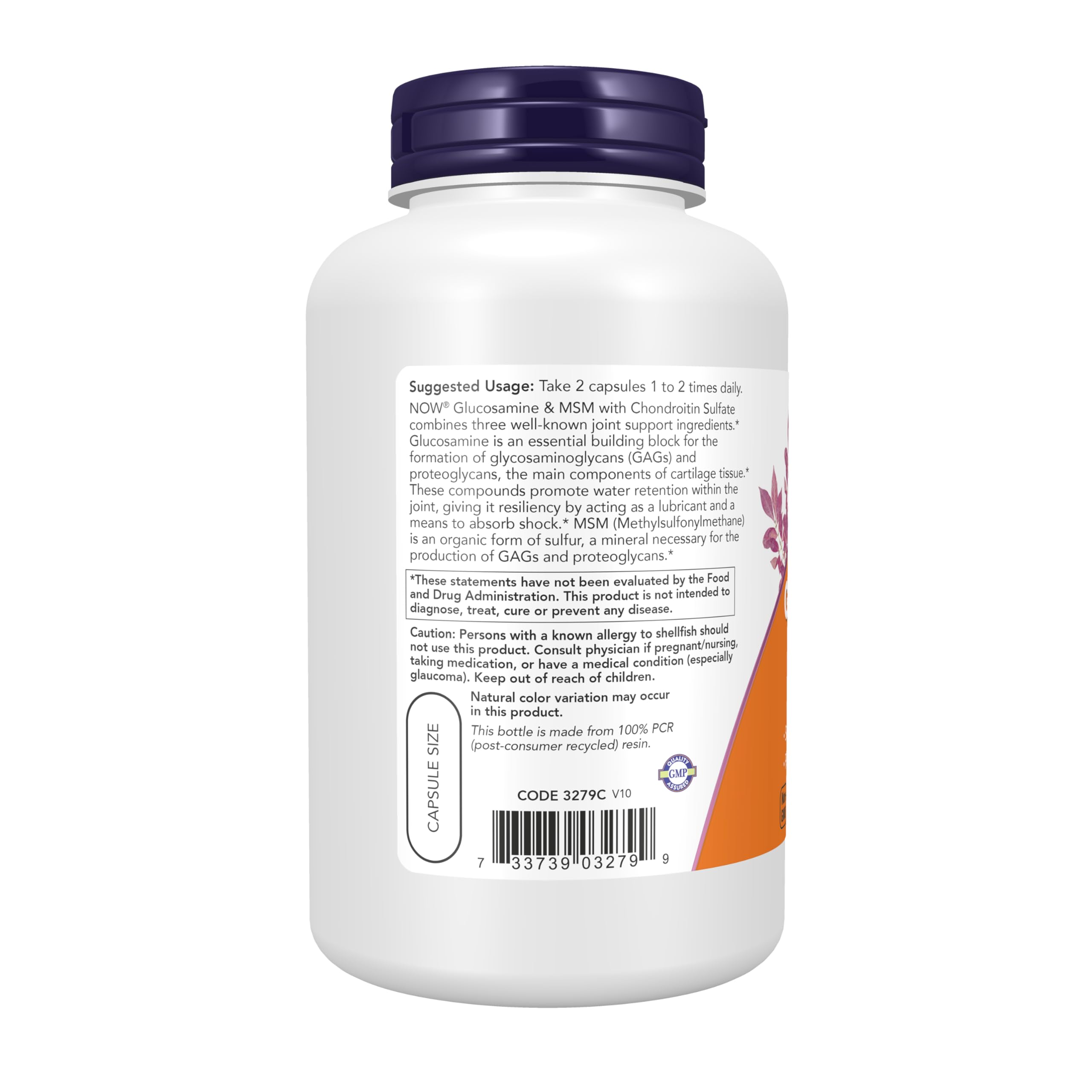 NOW Foods Glucosamine & MSM with Chondroitin Sulfate 280g capsule close-up