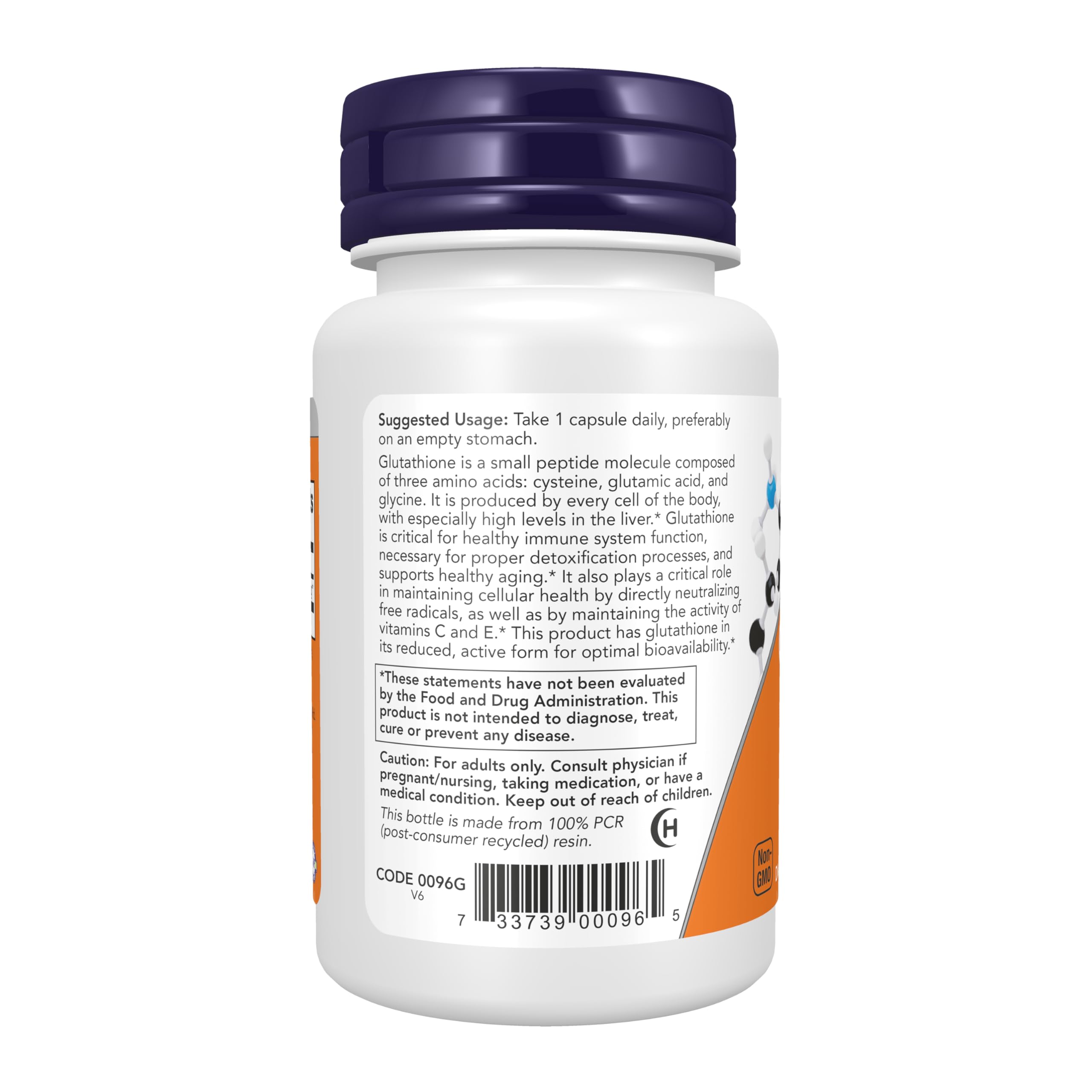 NOW Foods Glutathione Reduced Active Form 60 Capsules back view