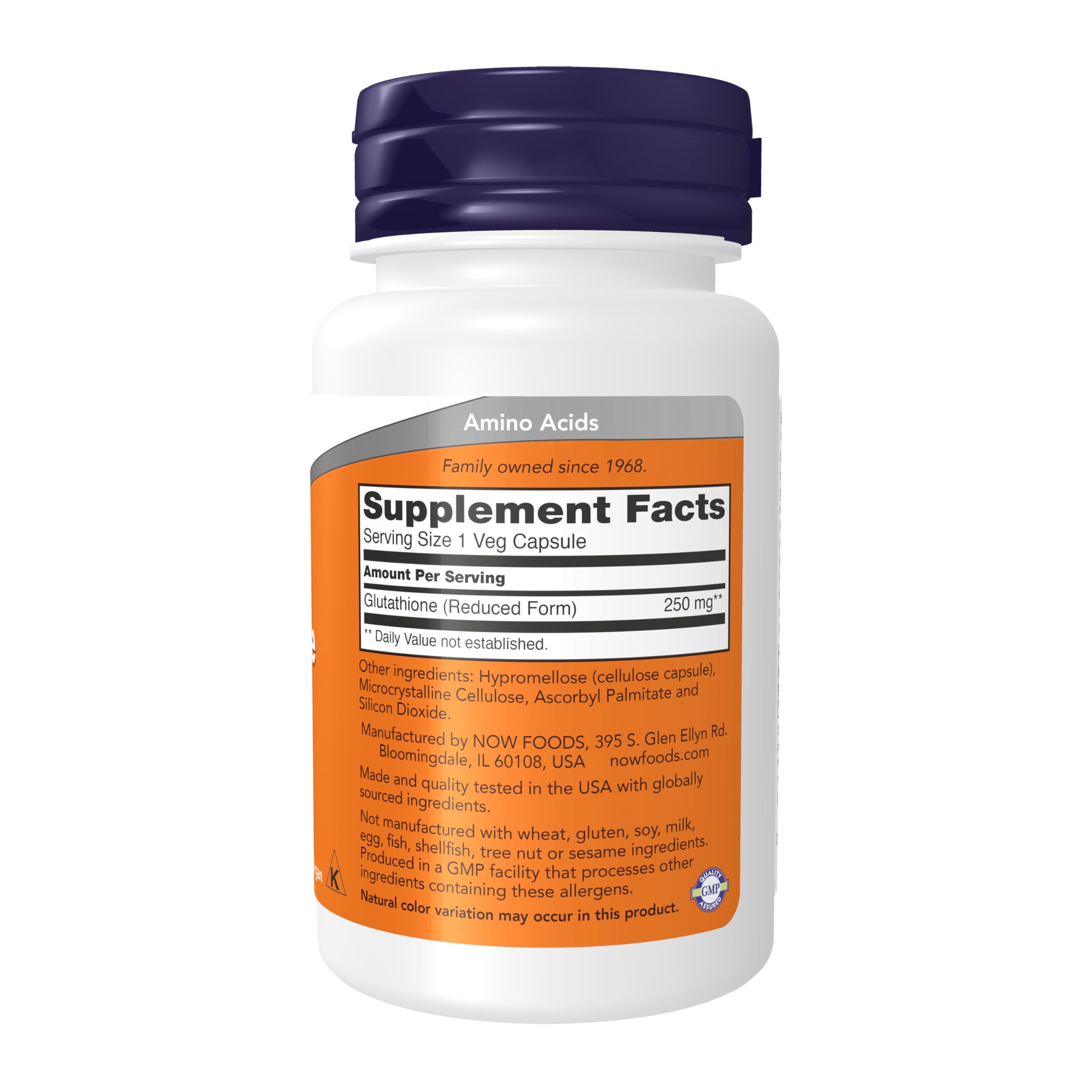 NOW Foods Glutathione Reduced Active Form 60 Capsules side view