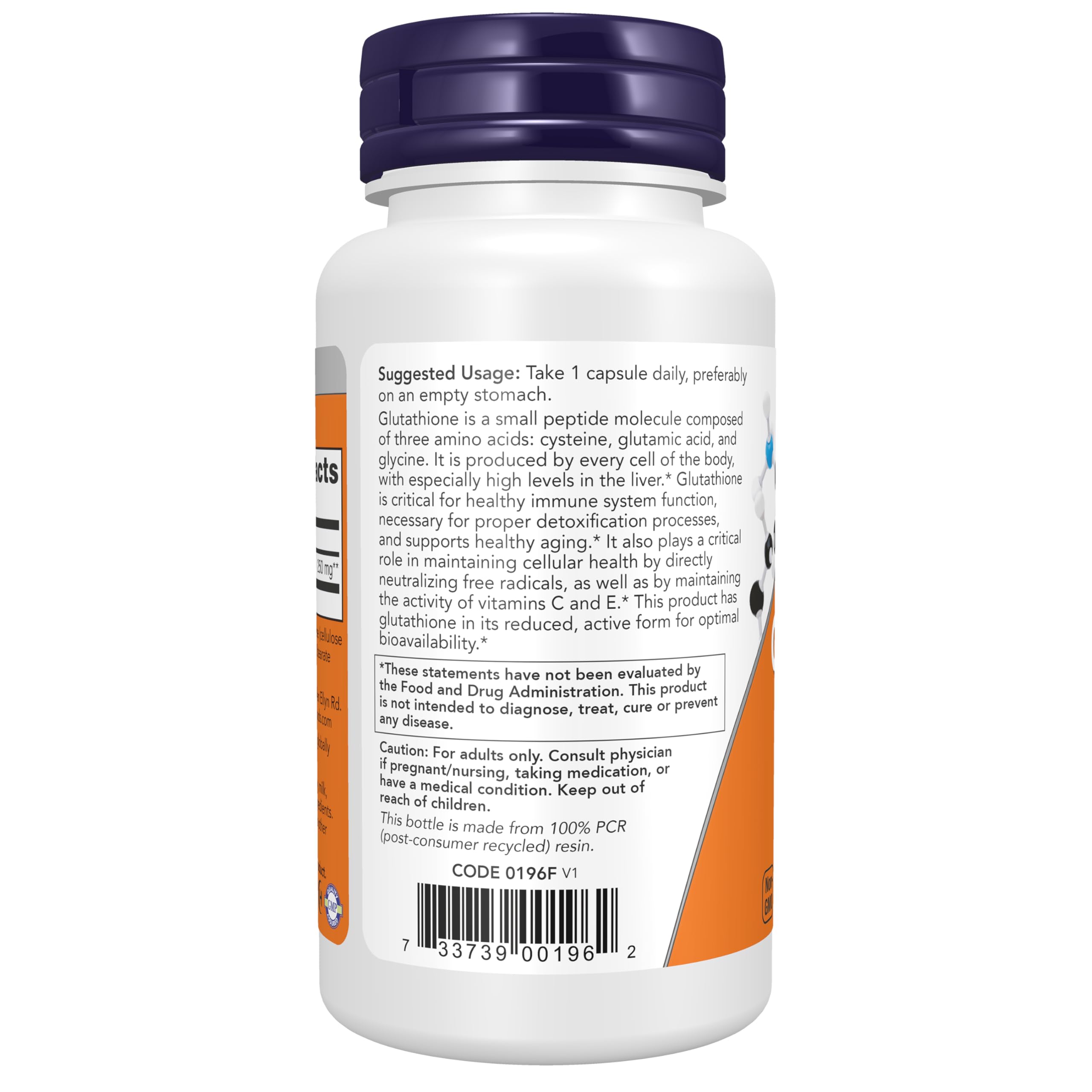 NOW Foods Glutathione Reduced Active Form 80g Capsules packaging