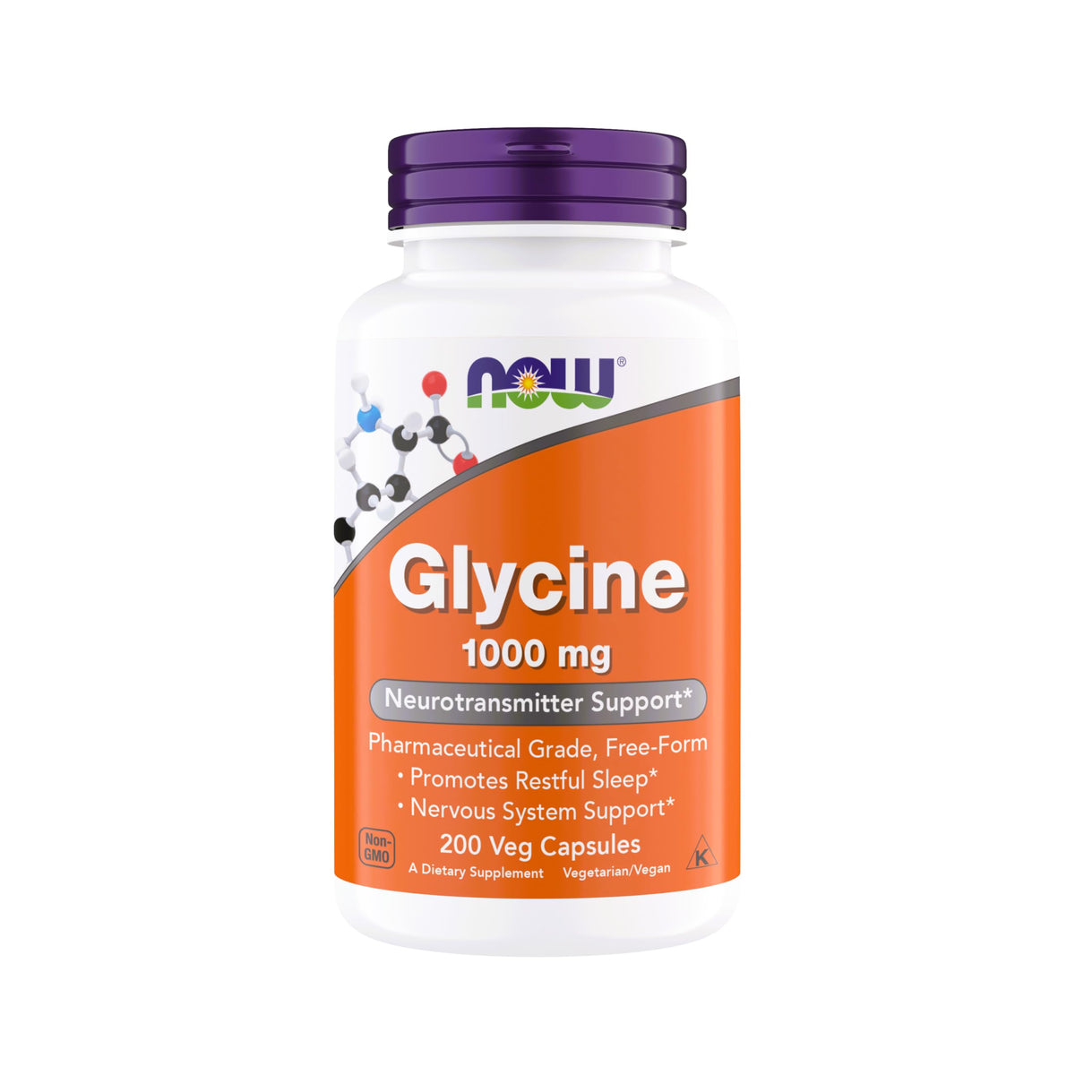 NOW Foods Glycine 1000mg vegan capsules front view
