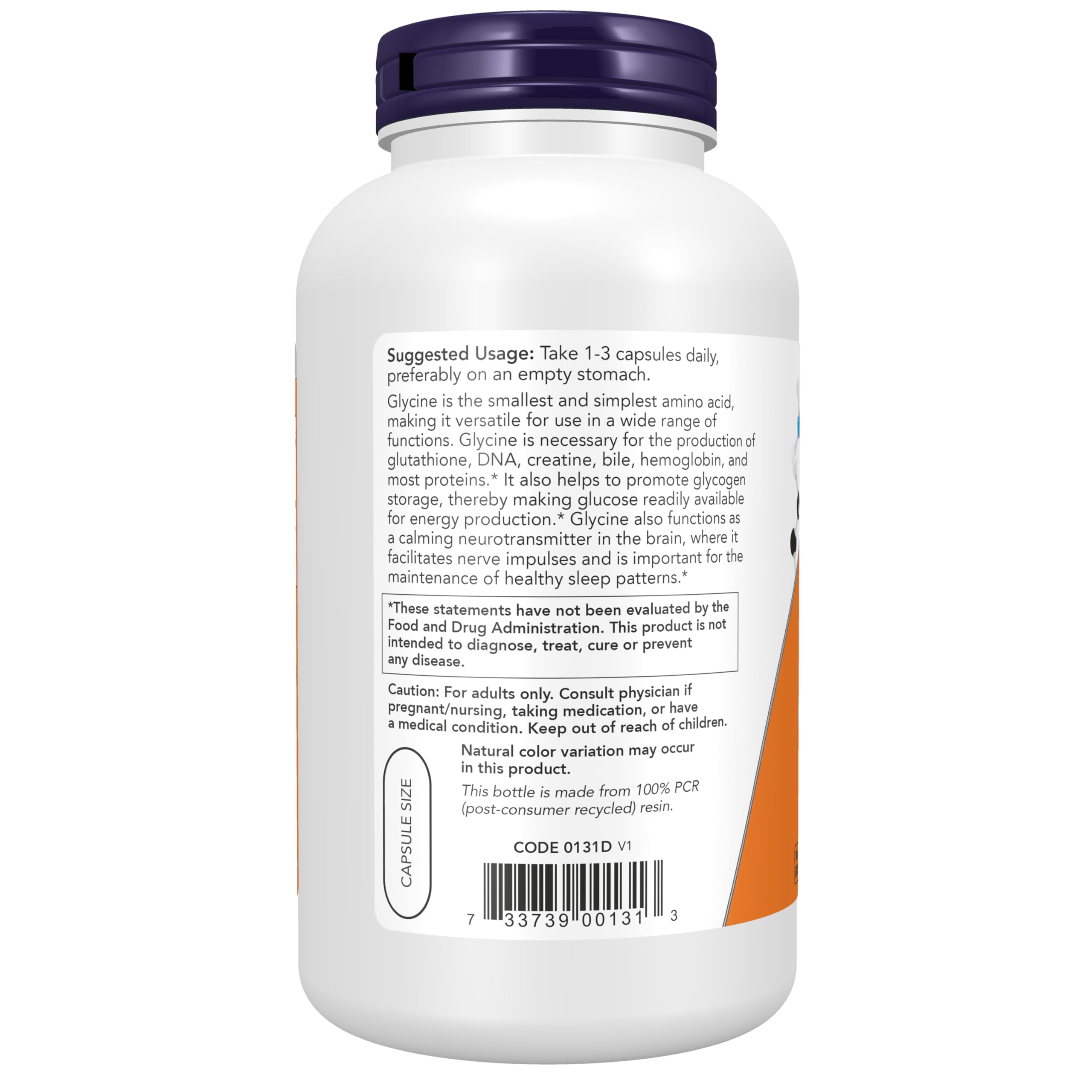 NOW Foods Glycine Sleep Supplement 372g back view