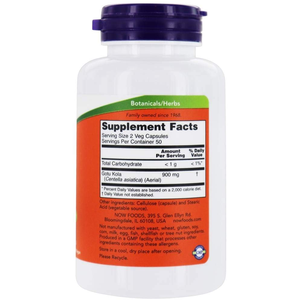 NOW Foods Gotu Kola 450 mg 100 Caps side view