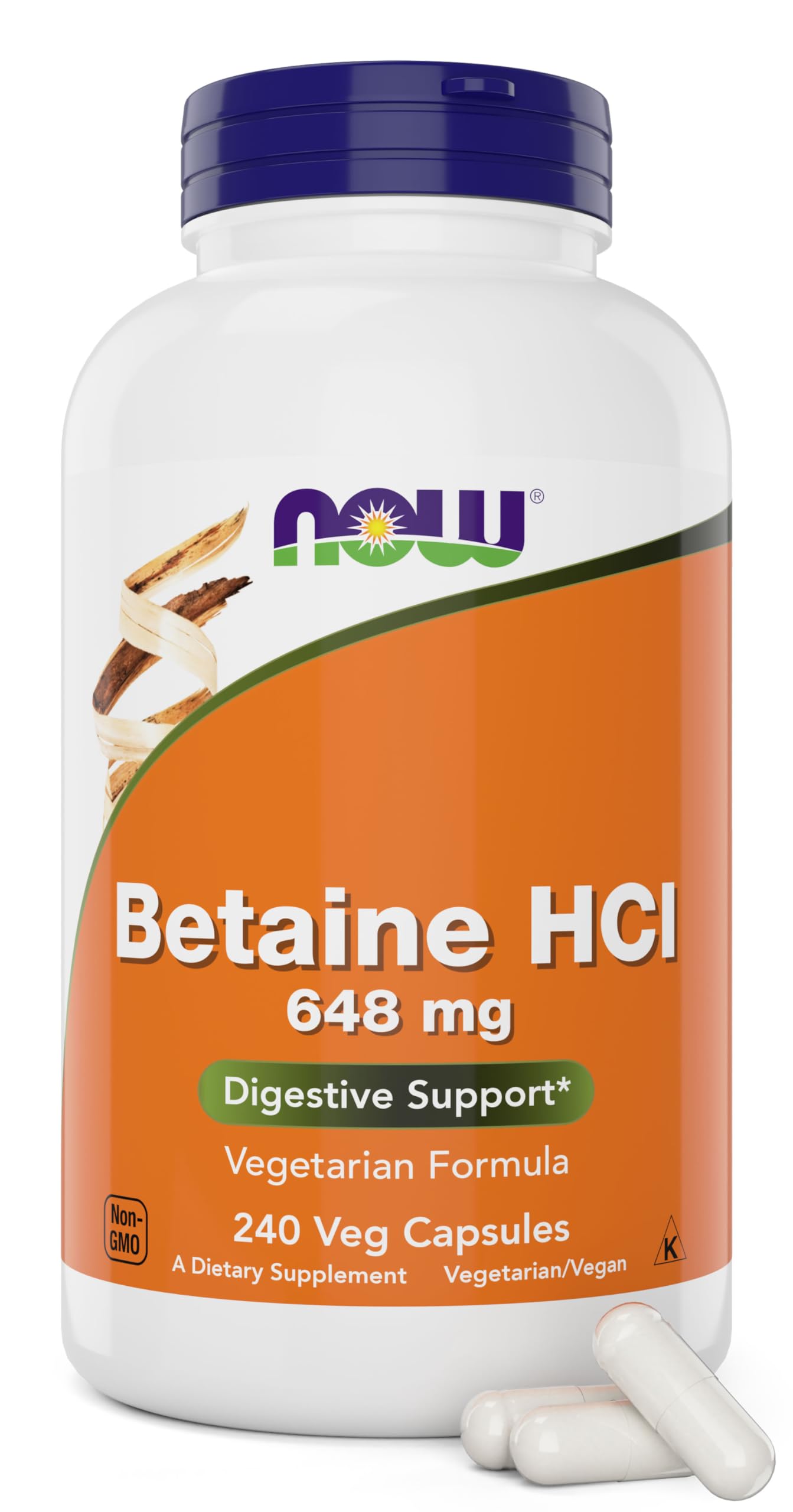 NOW Foods HCL Betaine 240 Veg Capsules front view