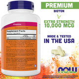 NOW Foods High Dose D-Biotin 10,000 mcg 200 Veg Caps bottle side view