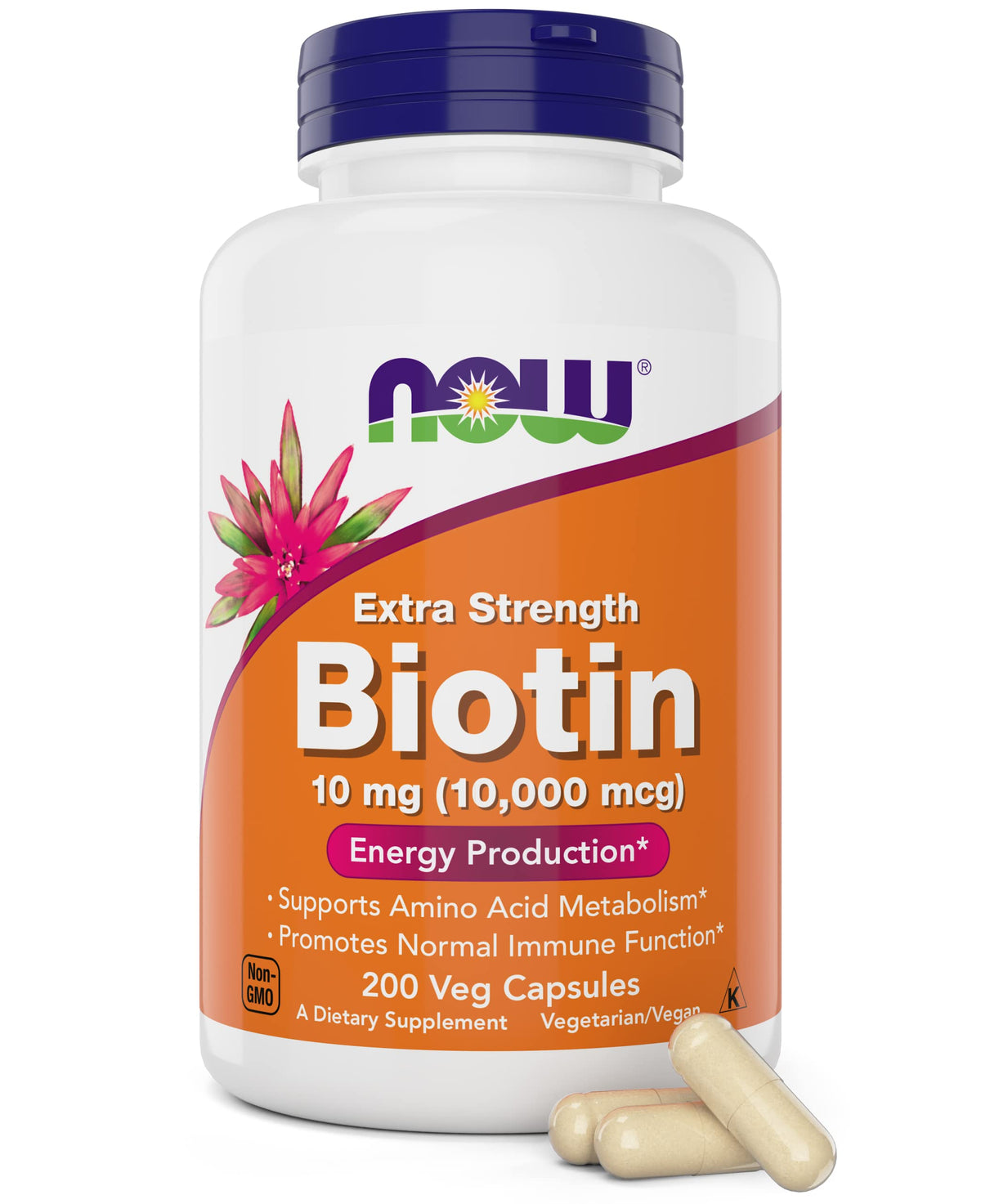 NOW Foods High Dose D-Biotin 10,000 mcg 200 Veg Caps front view