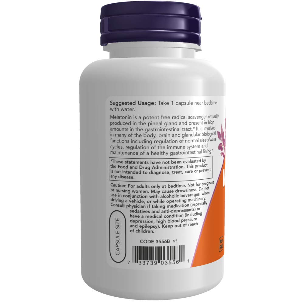 Now Foods High Potency Melatonin capsule close-up