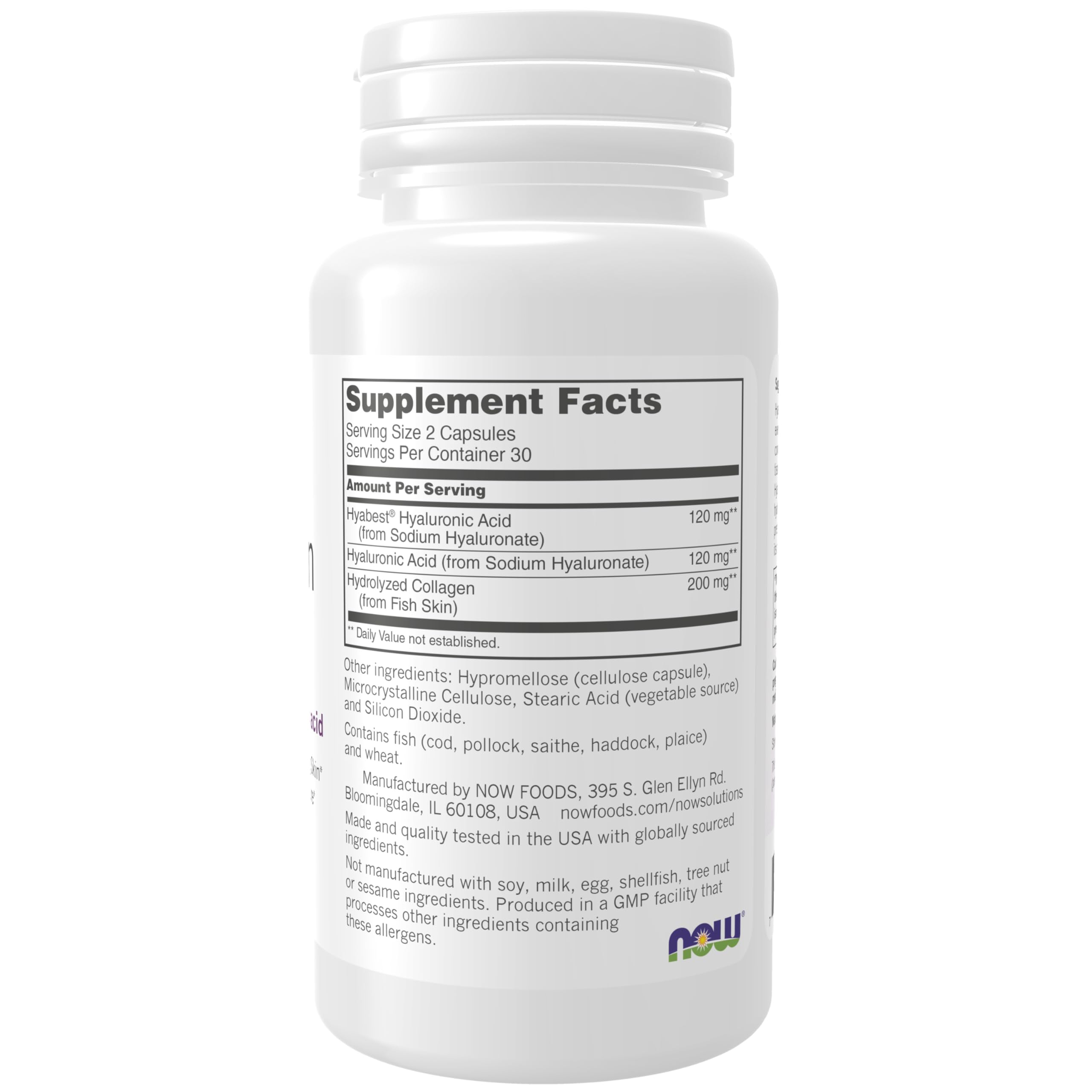 NOW Foods Hyabest® Hyaluronic Acid 50g capsules side view