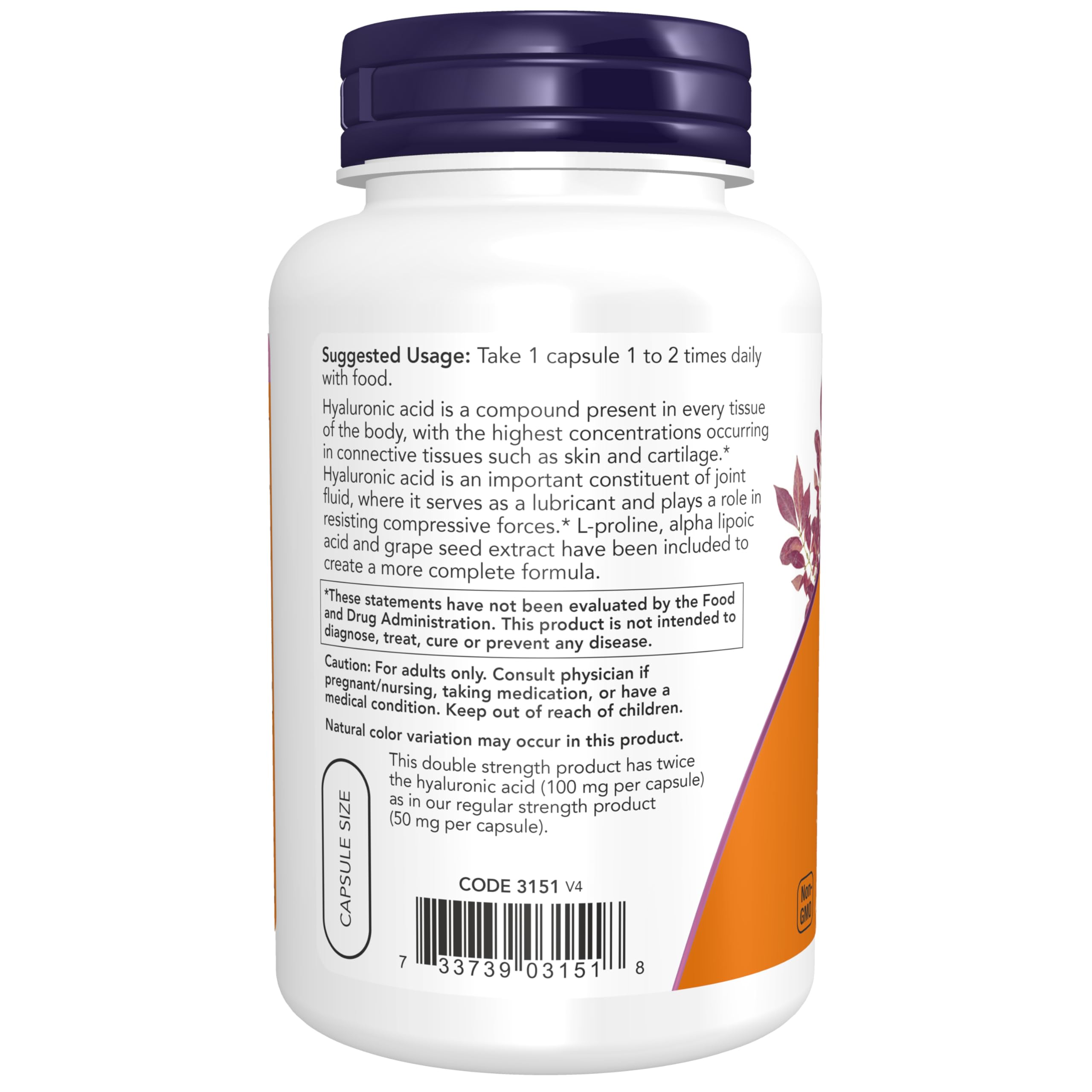 NOW Foods Hyaluronic Acid 100 mg Veggie Capsules packaging