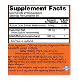 NOW Foods Hyaluronic Acid and MSM capsules packaging on a table