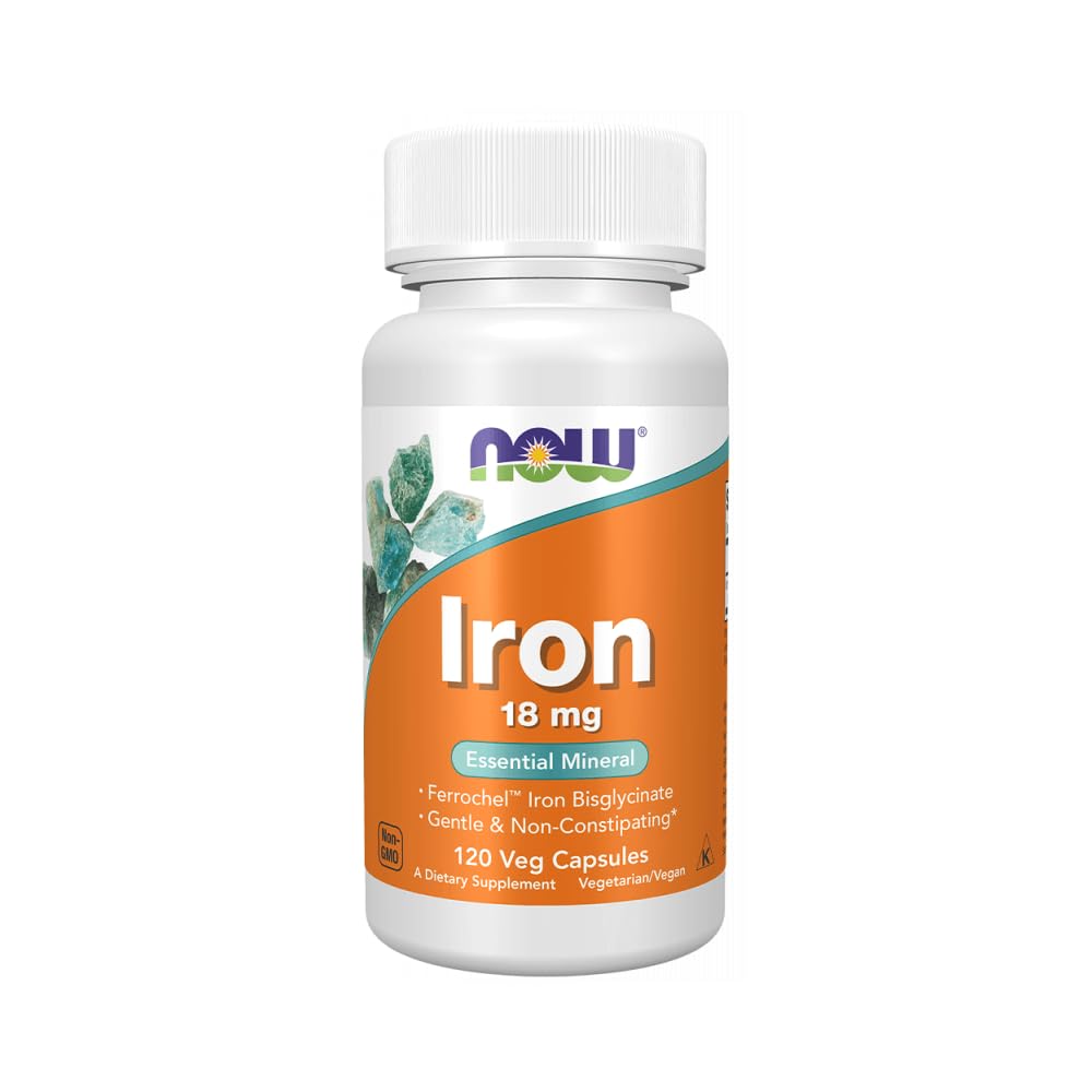 NOW Foods Iron 18 mg 120 Veg Capsules front view