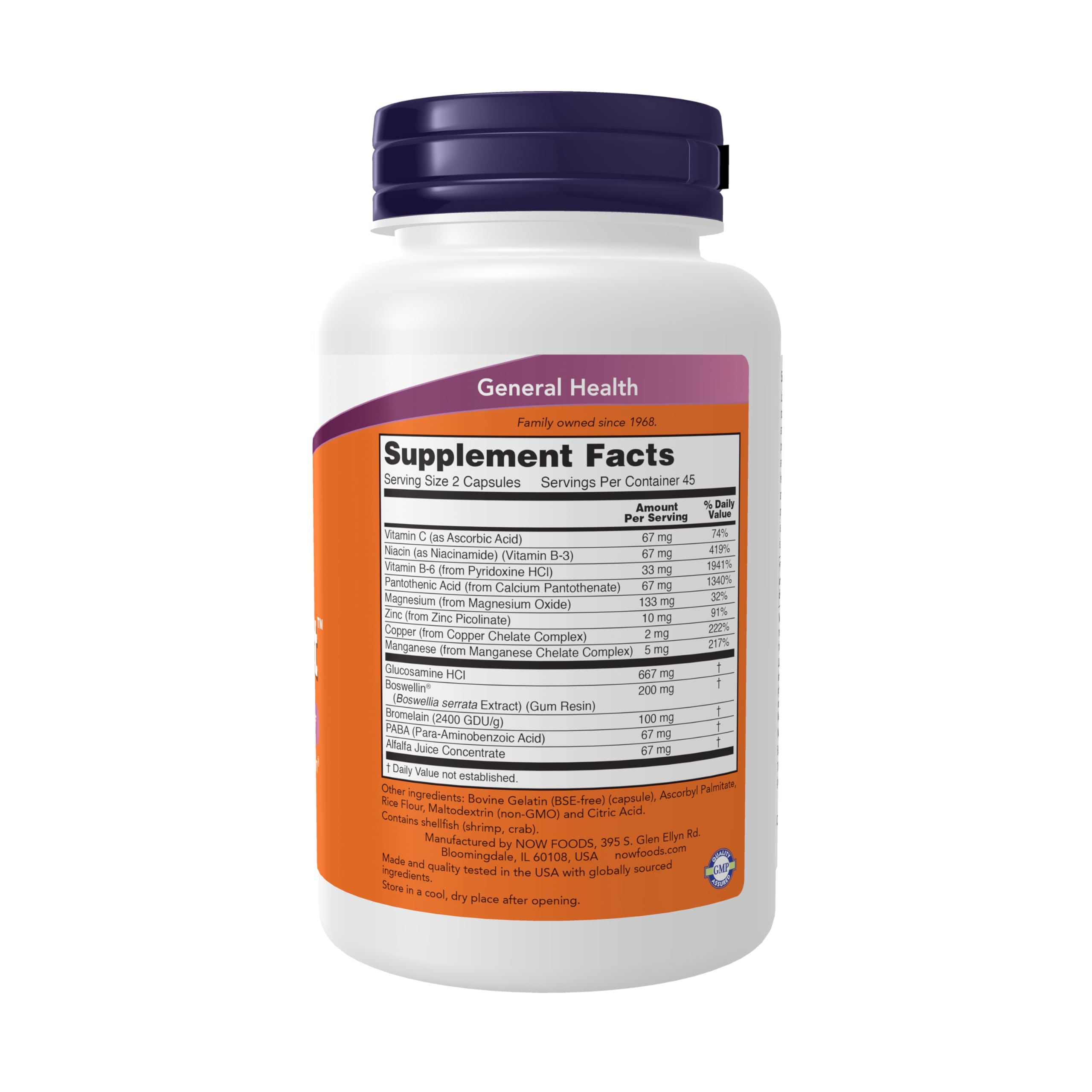 NOW Foods Joint Support with Glucosamine 125g back view