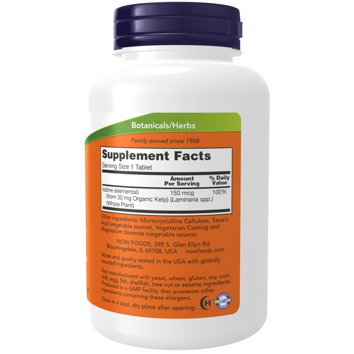 NOW Foods Kelp 150mcg iodine tablets side view