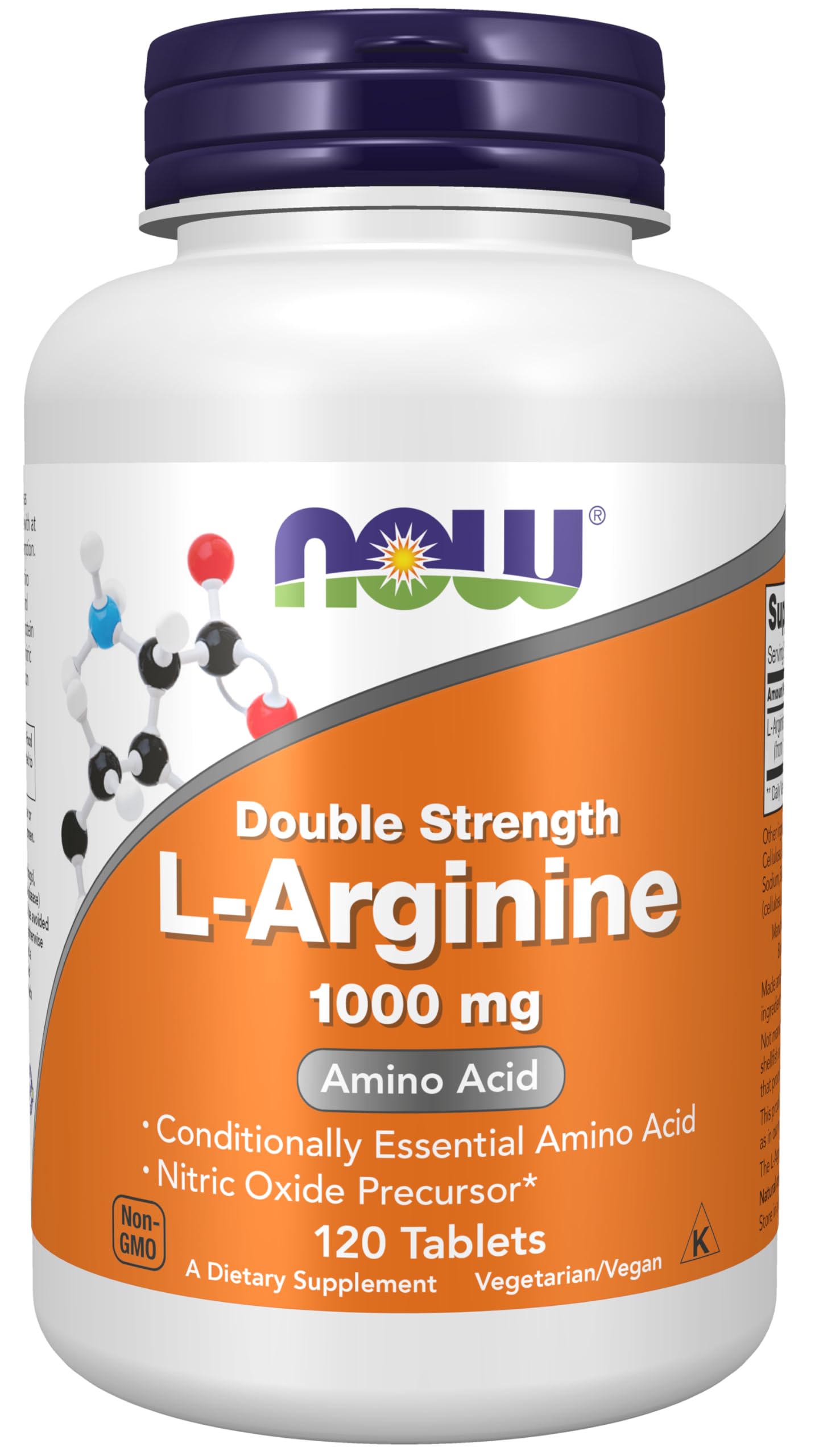 NOW Foods L-Arginine 1000mg tablets back view