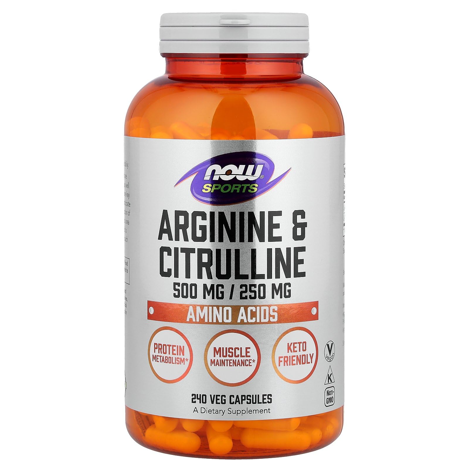 NOW Foods L-Arginine 290g capsule bottle front view