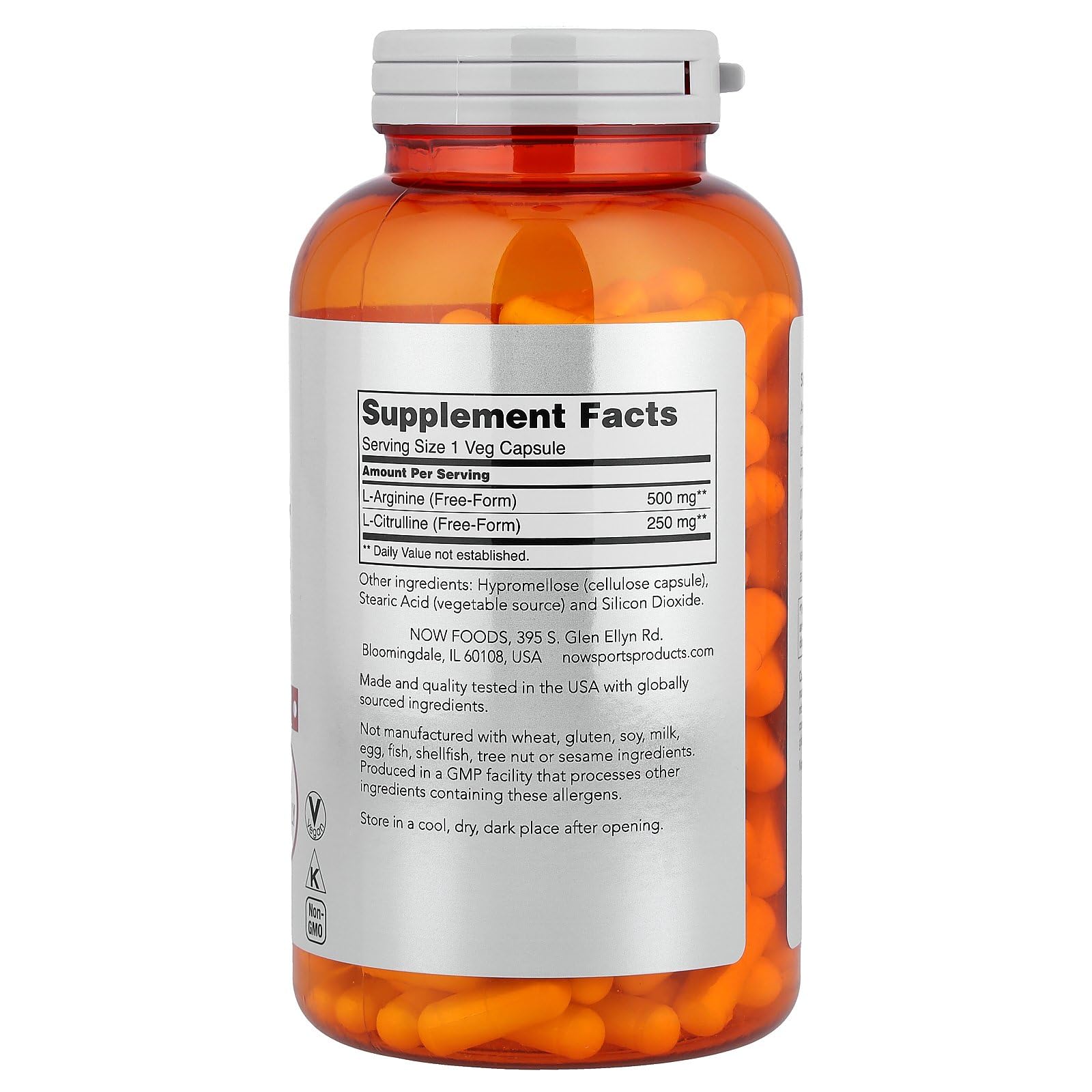 NOW Foods L-Arginine 290g capsule ingredients list
