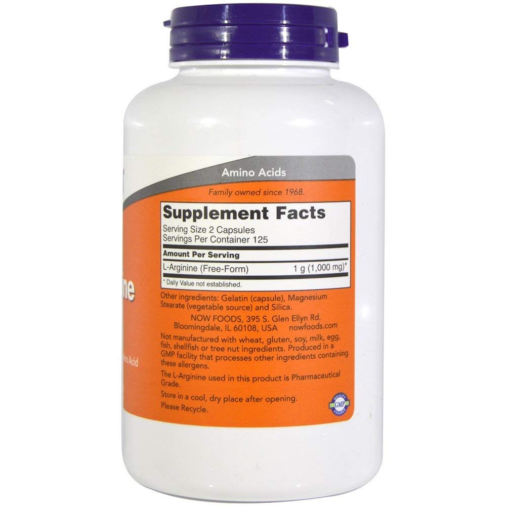 NOW Foods L-Arginine 500 mg packaging details