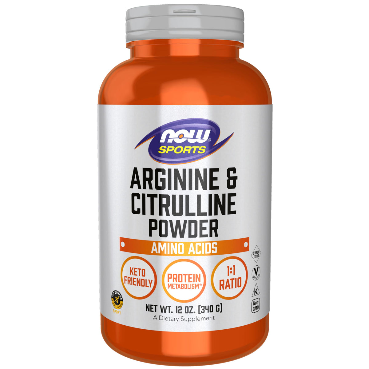 NOW Foods L-Arginine and L-Citrulline 300g Powder front view