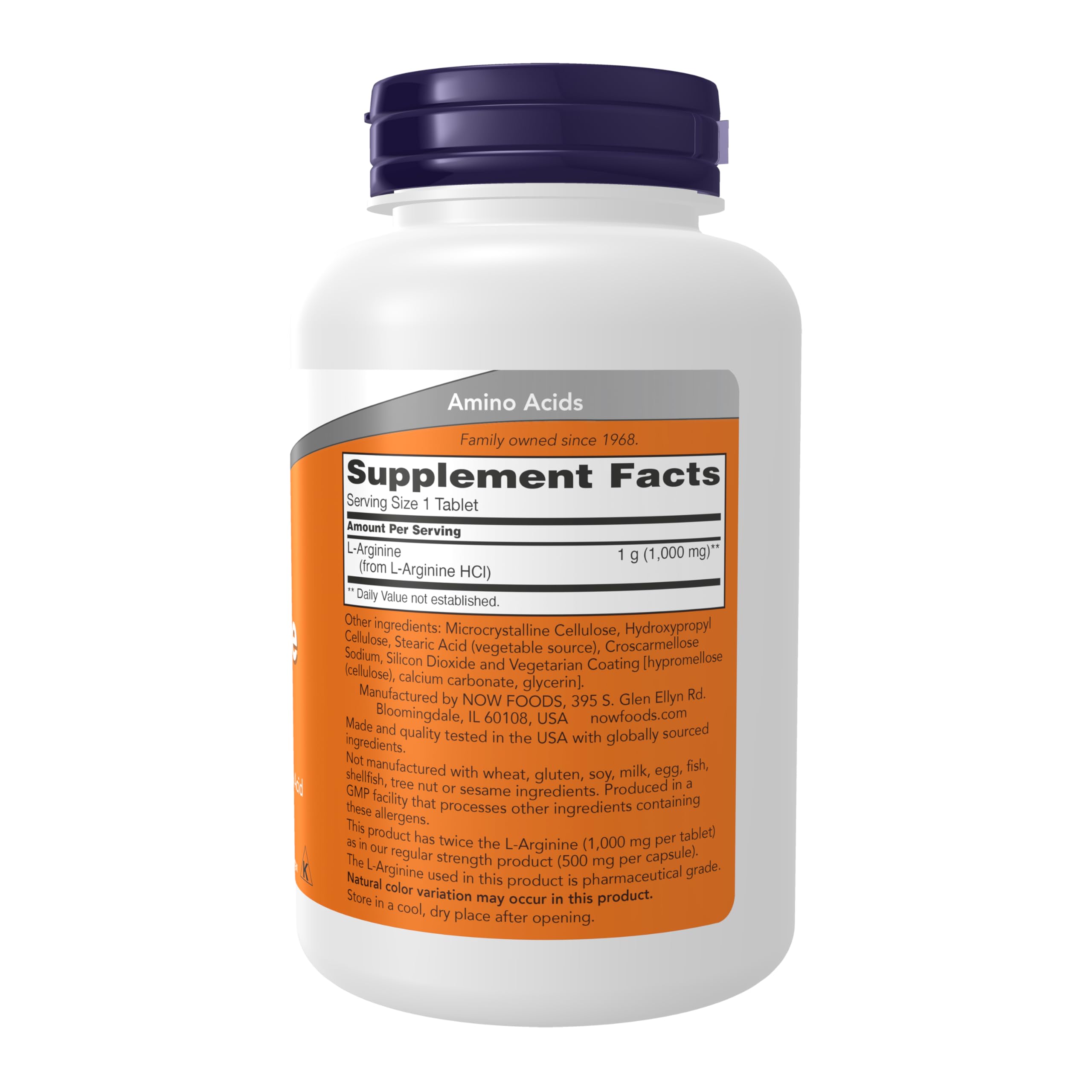 NOW Foods L-Arginine Double Strength 1000mg tablets side view
