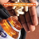 NOW Foods L-Arginine & Ornithine supplement capsule close-up