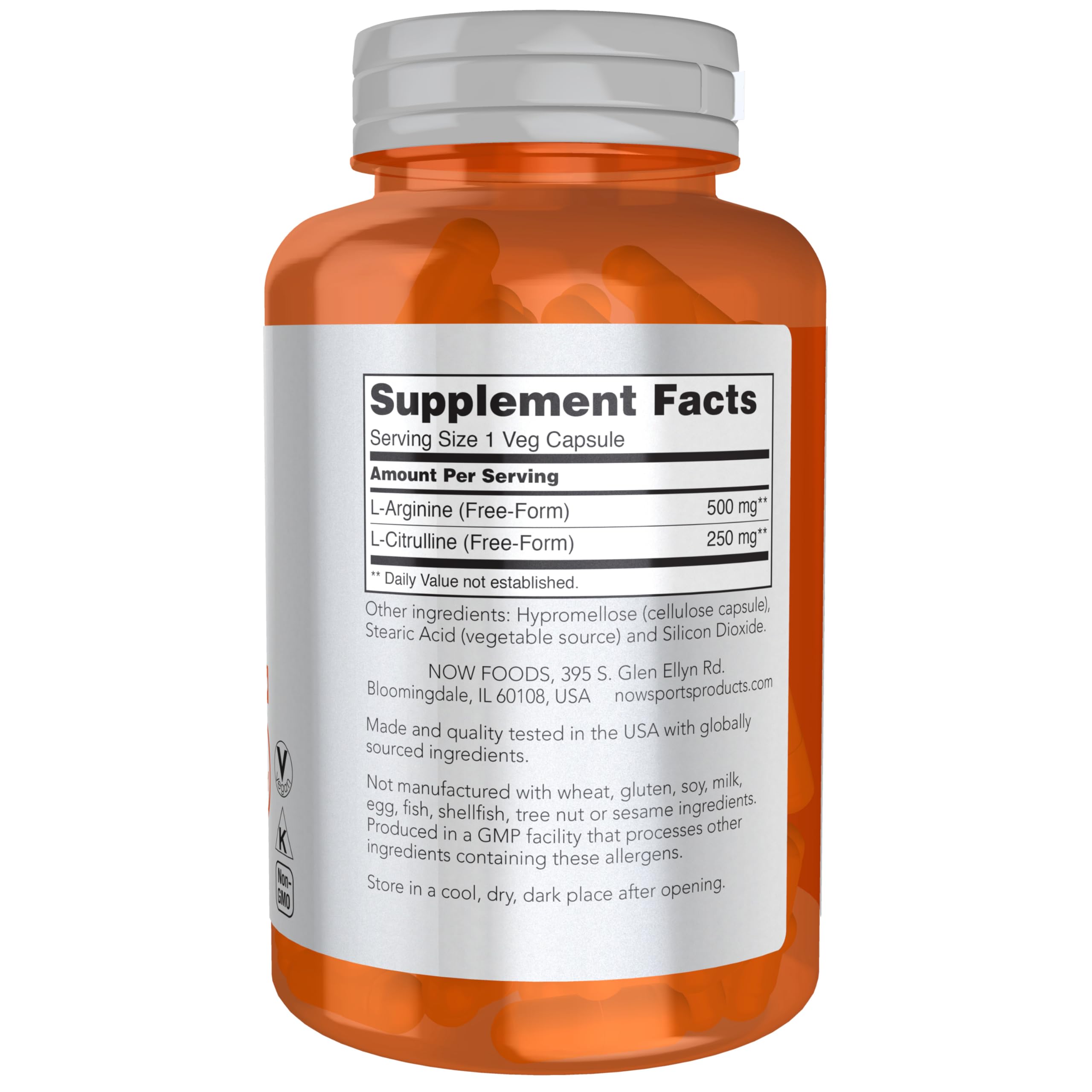 NOW Foods L-Arginine supplement capsule close-up