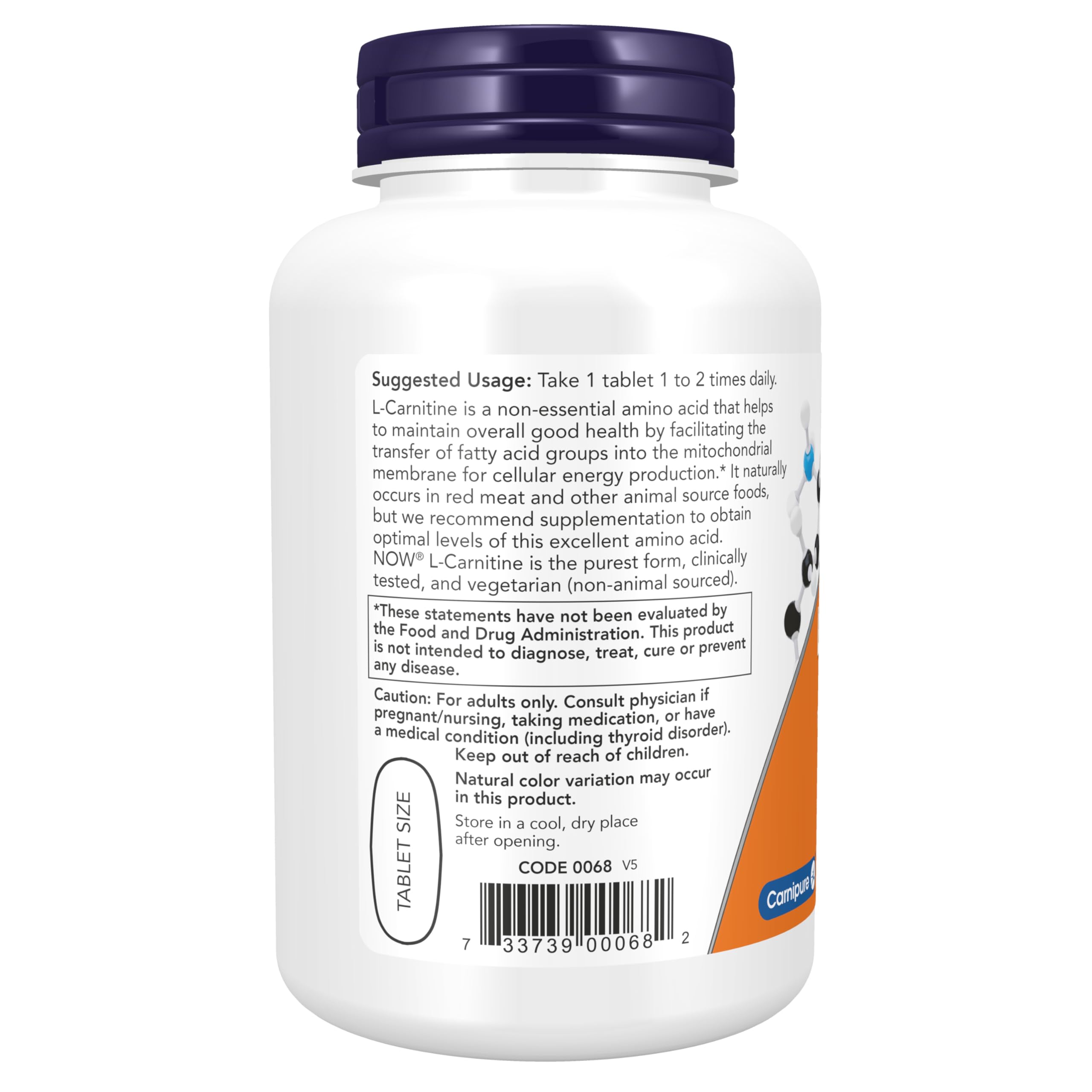 NOW Foods L-Carnitine 1000mg tablets packaging