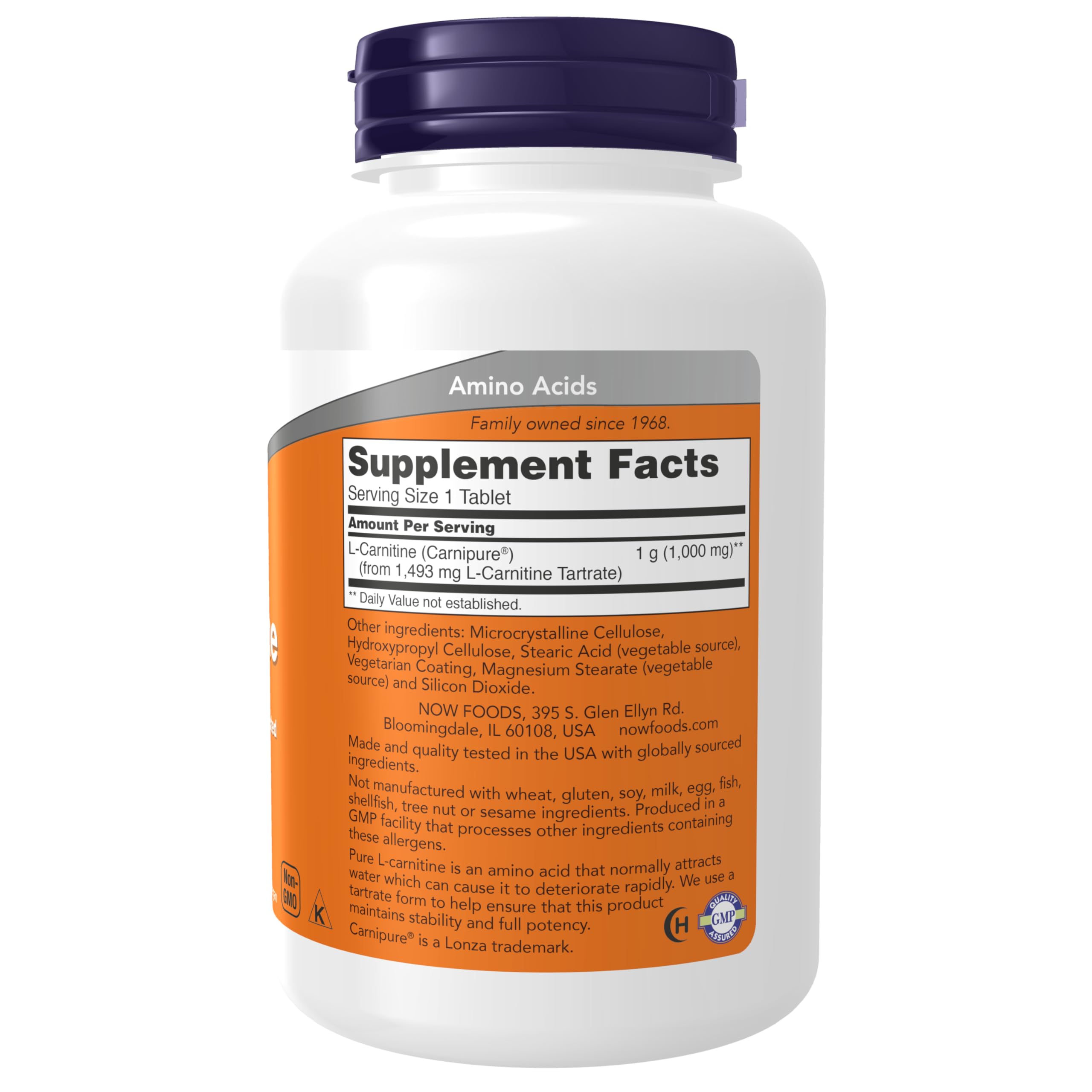 NOW Foods L-Carnitine 1000mg tablets side view