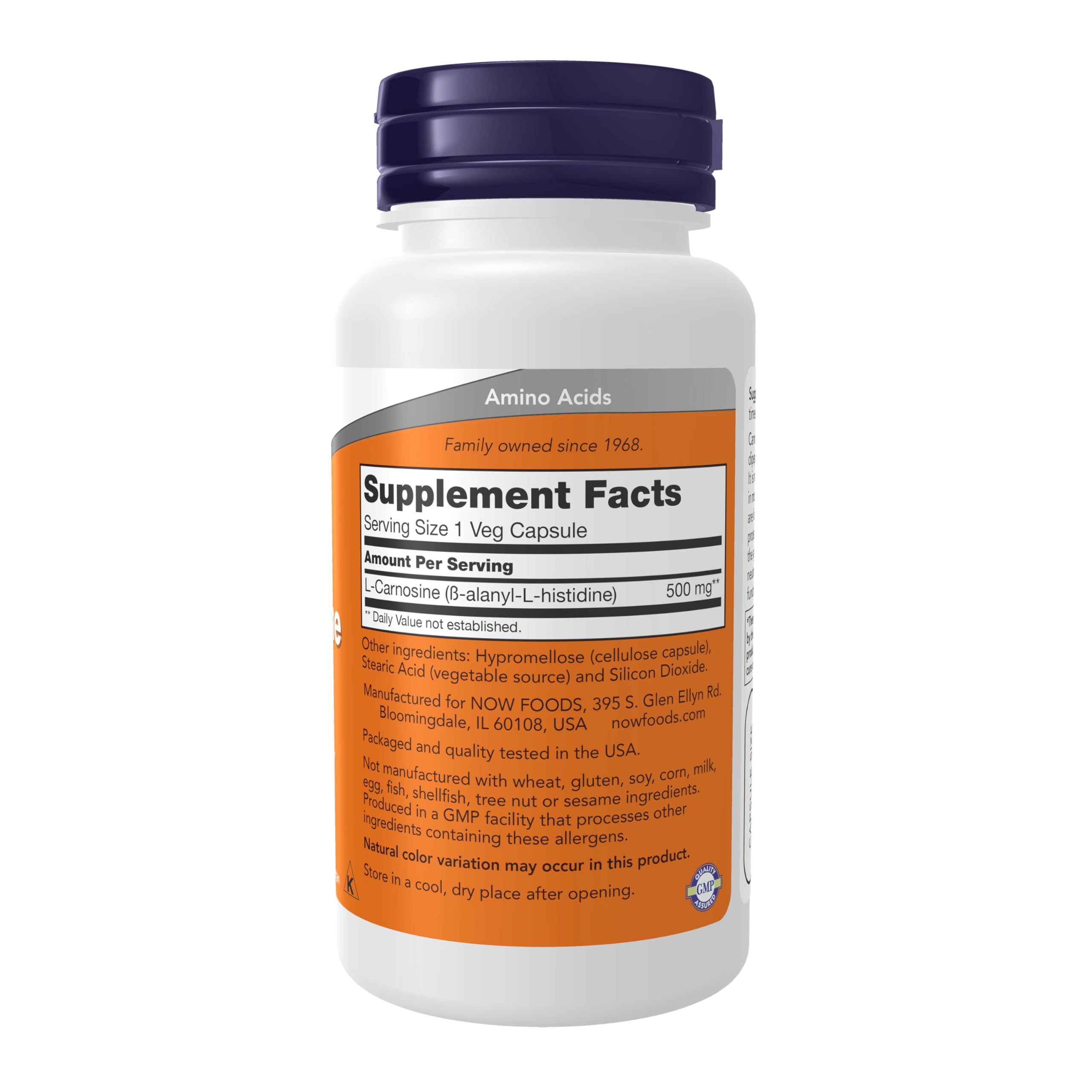 NOW Foods L-Carnosine 60g vegan capsules side view