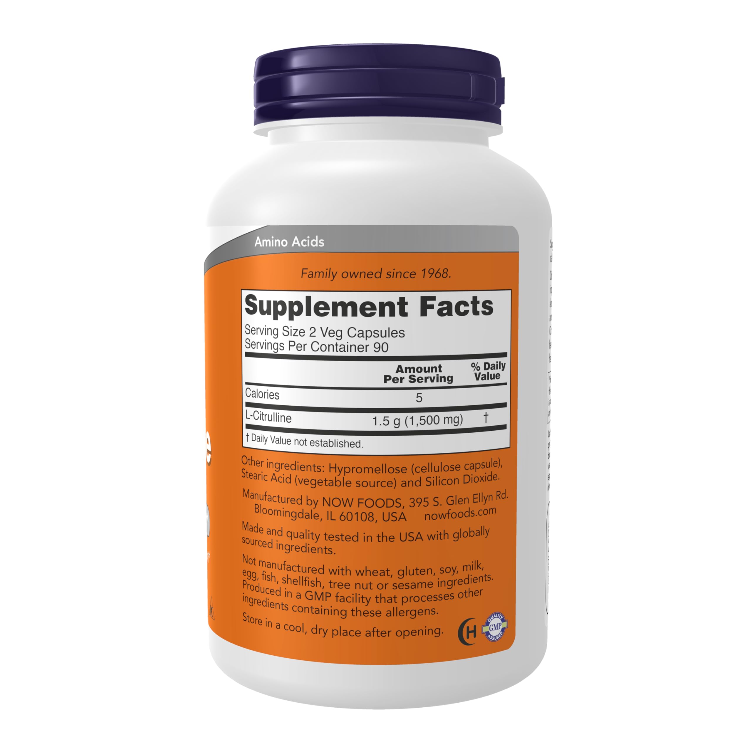 NOW Foods L-Citrulline 1500mg vegan capsules side view