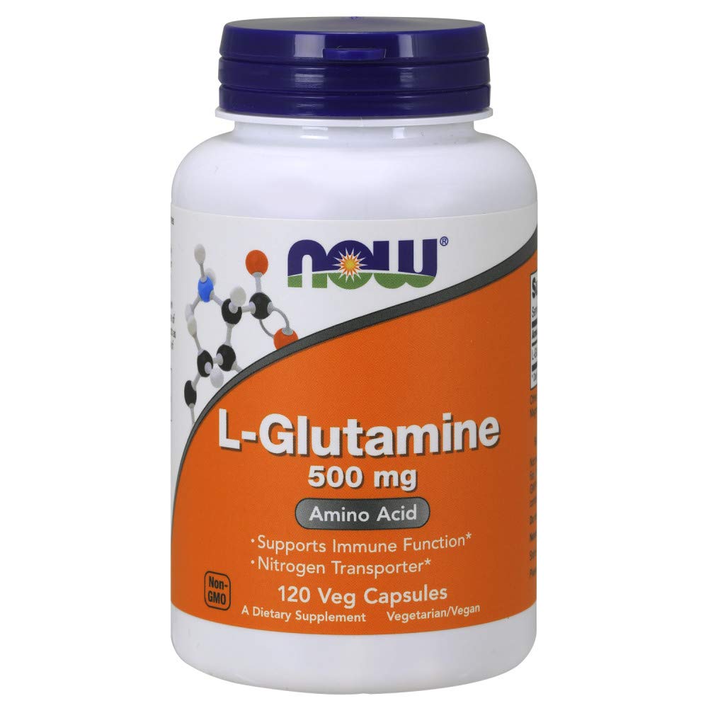 NOW Foods L-Glutamine 500mg 120 Veg Capsules front view