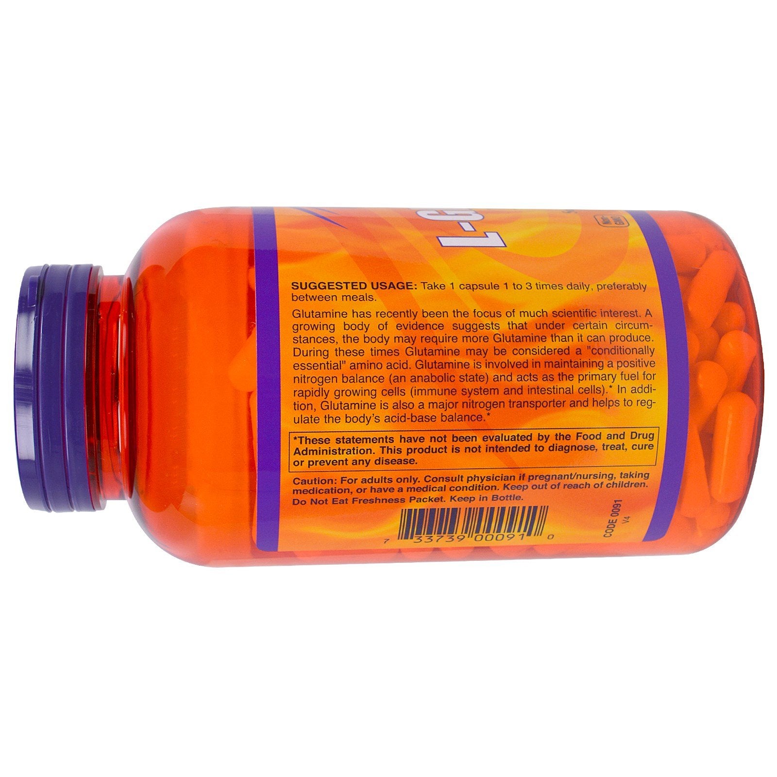 NOW Foods L-Glutamine Double Strength 1000mg 120 Capsules side view