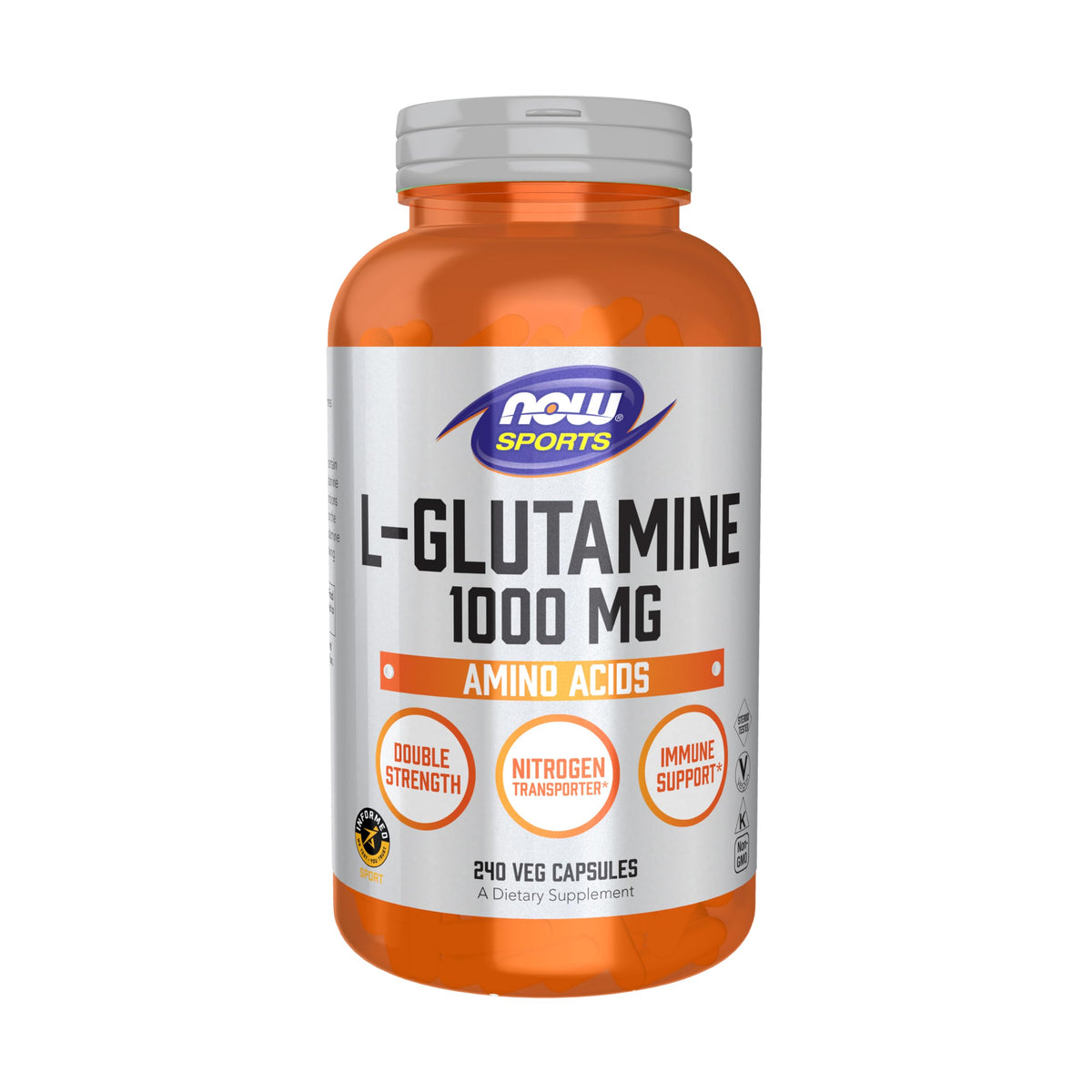 NOW Foods L-Glutamine Double Strength 1000mg capsules front view