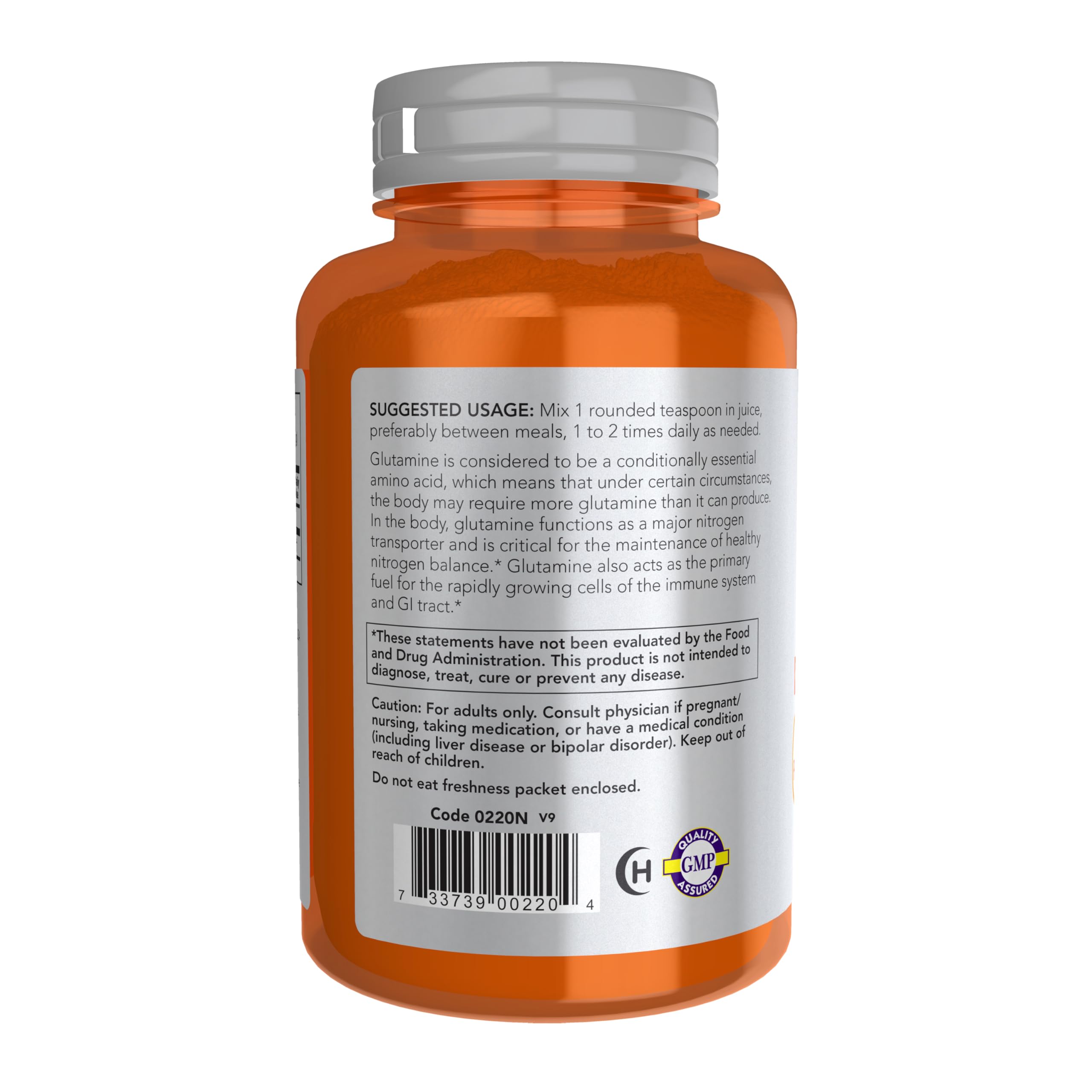NOW Foods L-Glutamine Pure Powder 6 oz packaging side view
