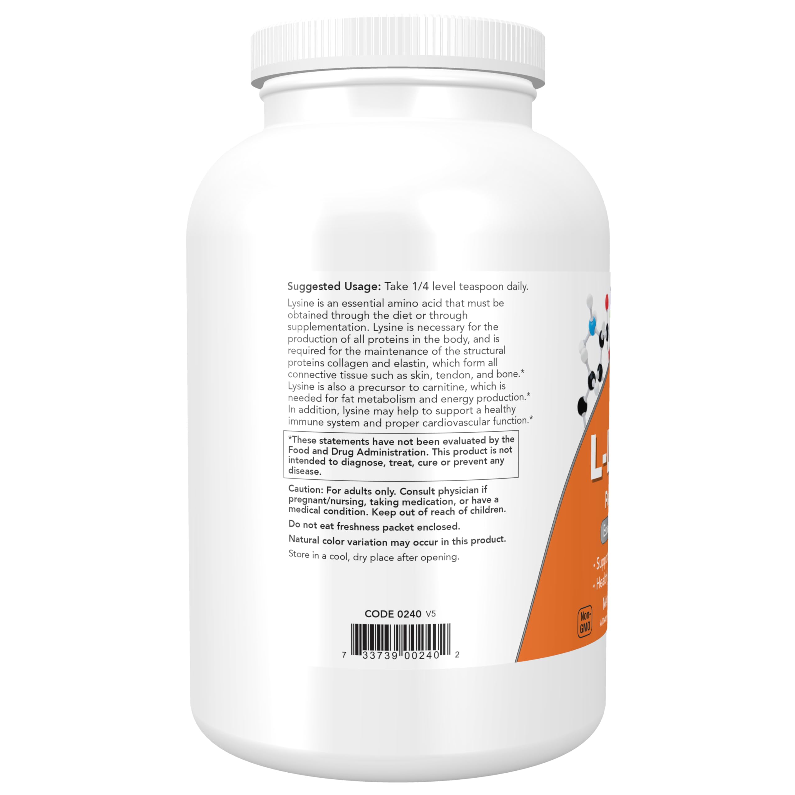 NOW Foods L-Lysine Powder 300g nutritional information