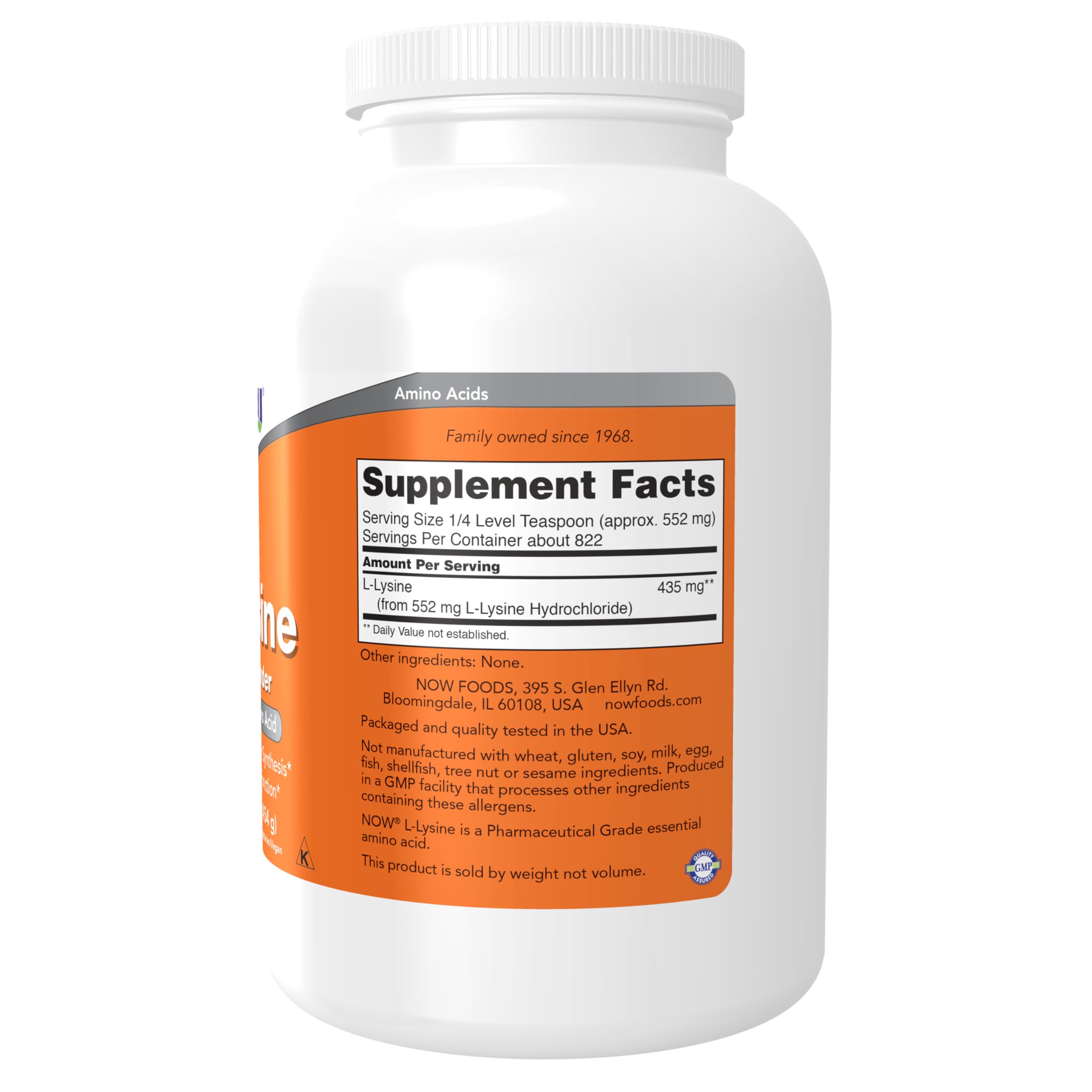 NOW Foods L-Lysine Powder 300g packaging details