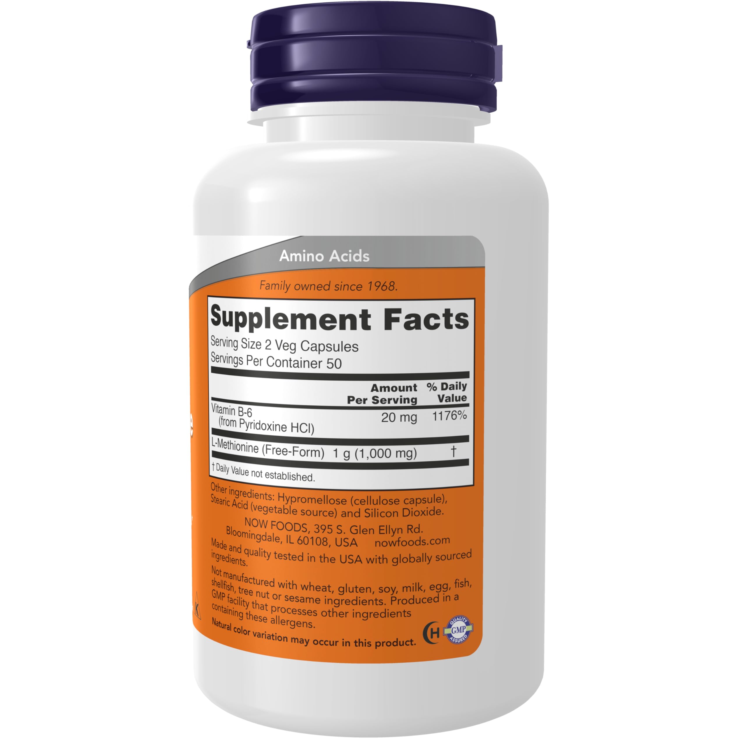NOW Foods L-Methionine 100g supplement back view