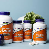 NOW Foods L-Ornithine 1500mg 120 Veg Capsules on a wooden table