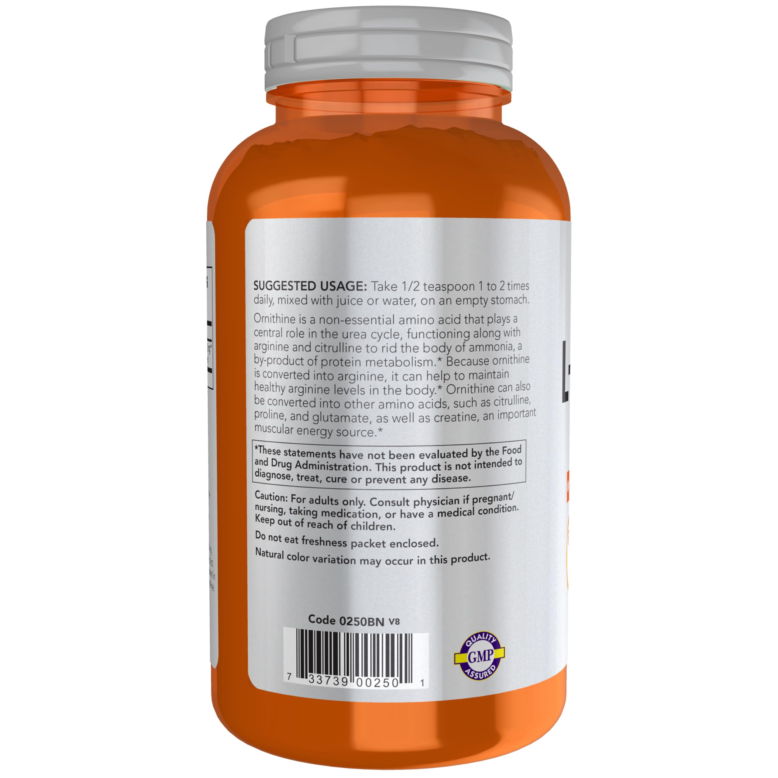 NOW Foods L-Ornithine Supplement 299g packaging