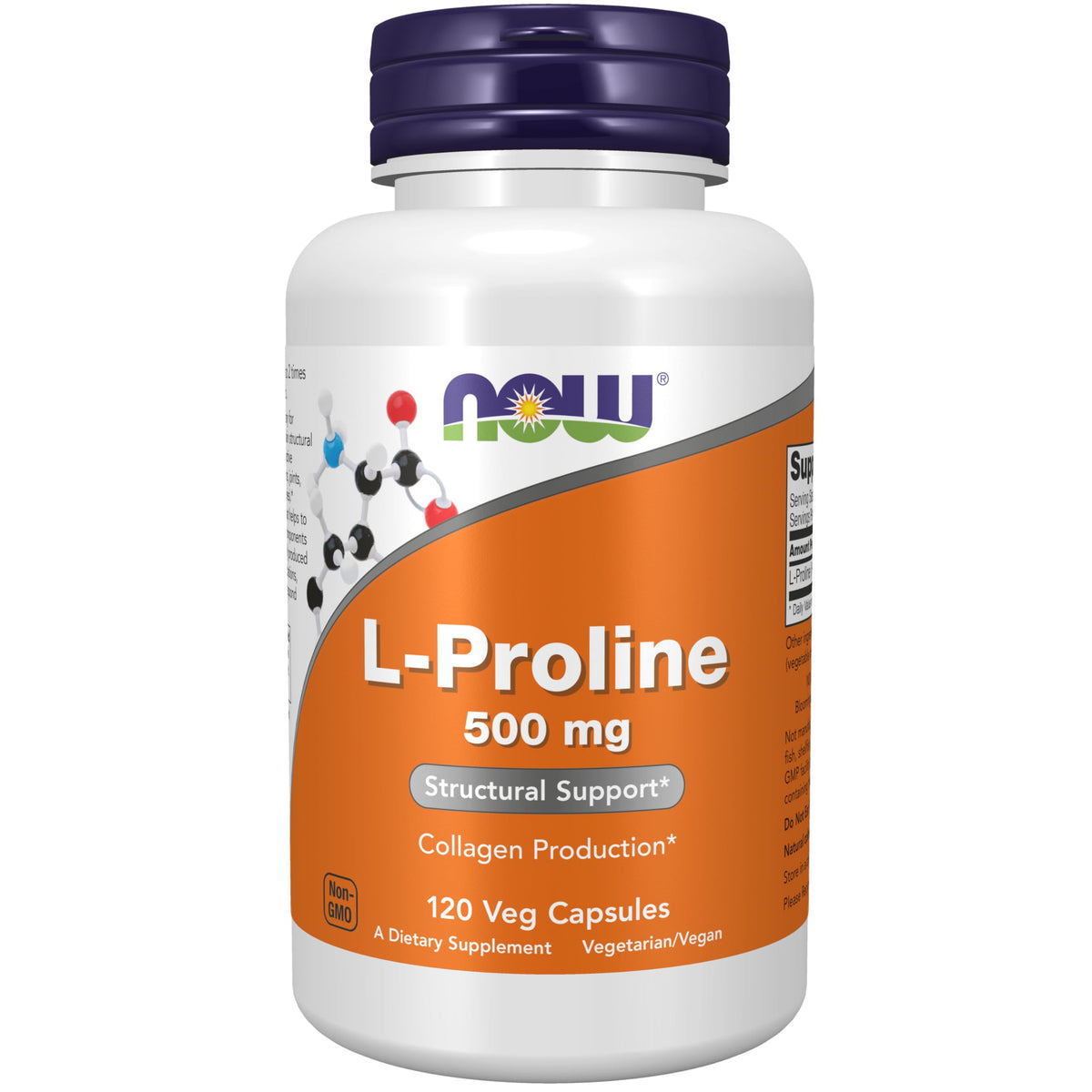NOW Foods L-Proline 500mg Veg-Capsules front view