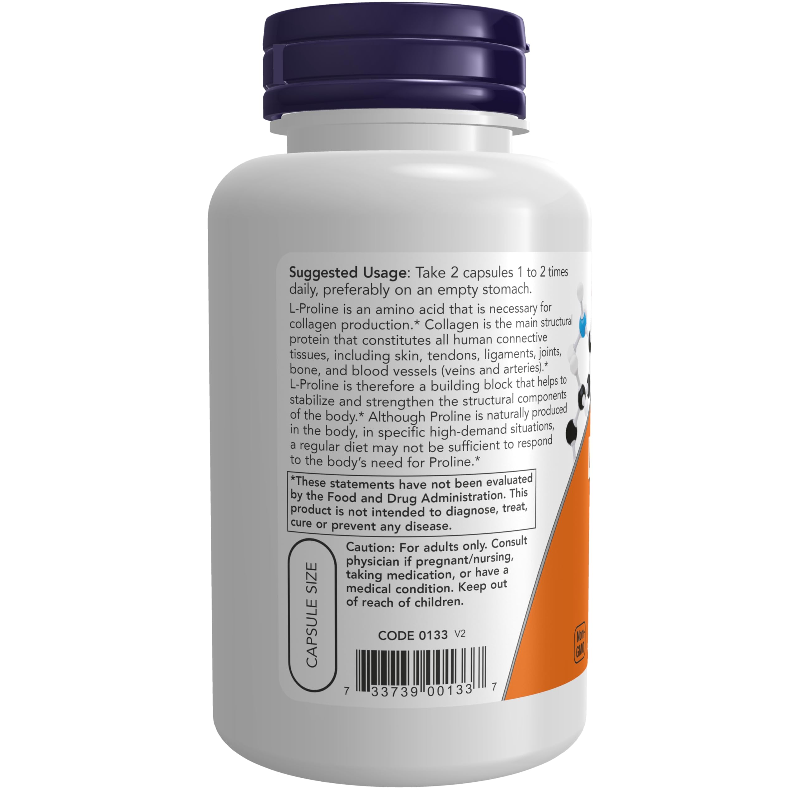 NOW Foods L-Proline 500mg Veg-Capsules packaging