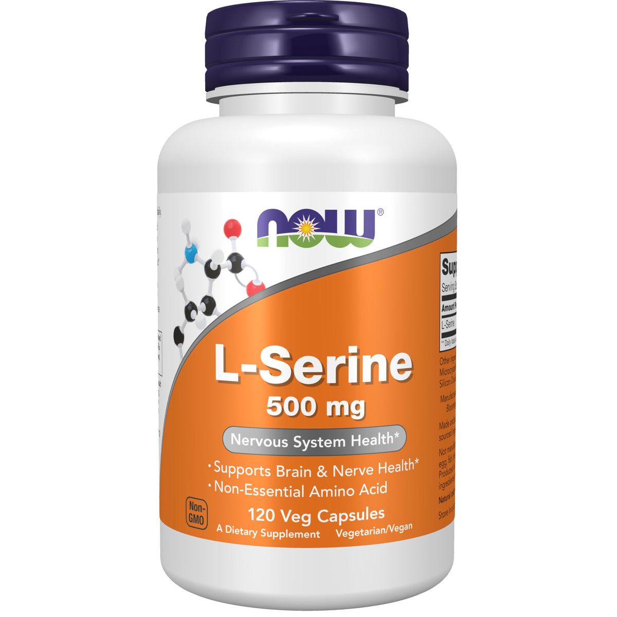 NOW Foods L-Serine 500mg 120 Veg Capsules front view