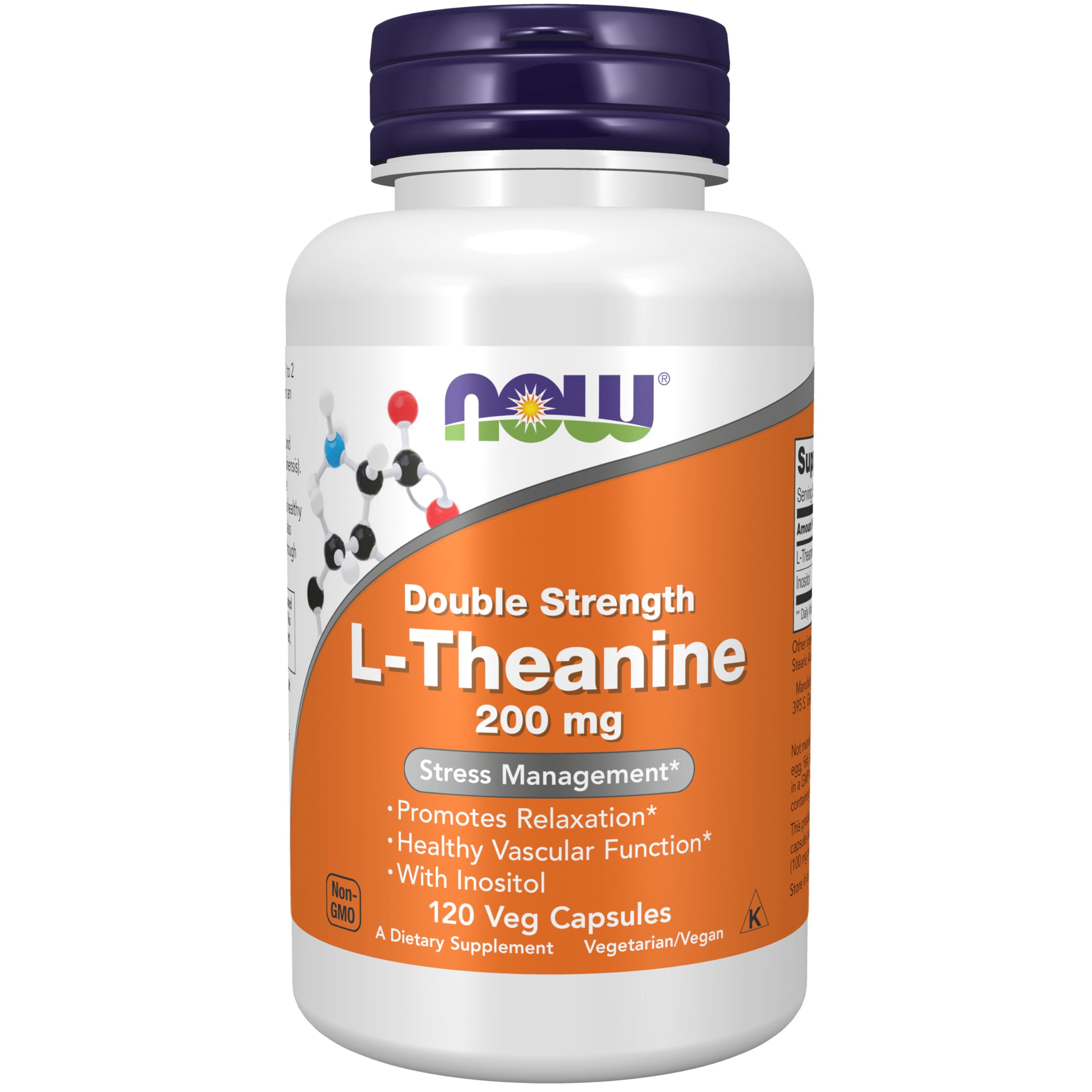 NOW Foods L-Theanine 200mg Veg Capsules front view