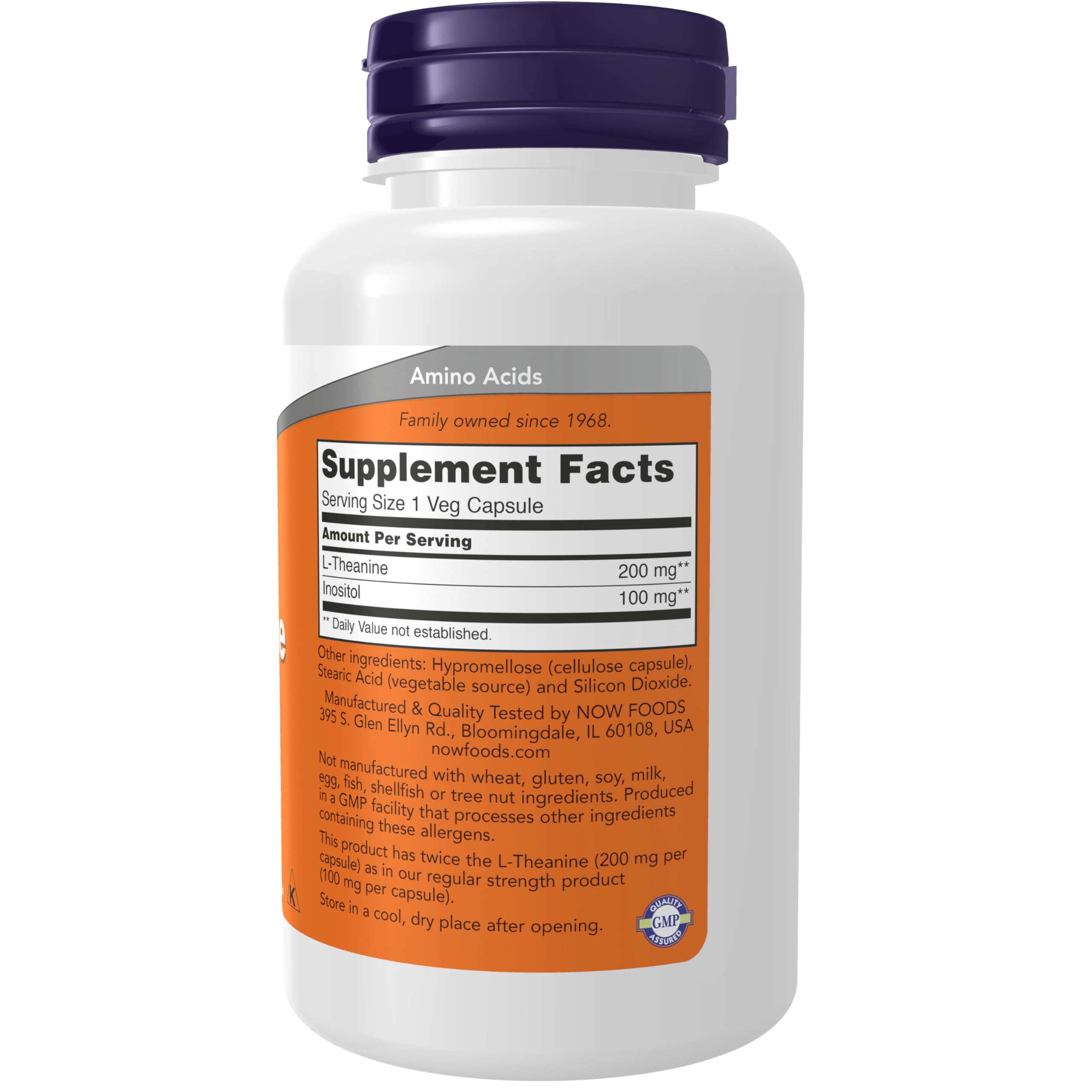 NOW Foods L-Theanine 200mg Veg Capsules side view